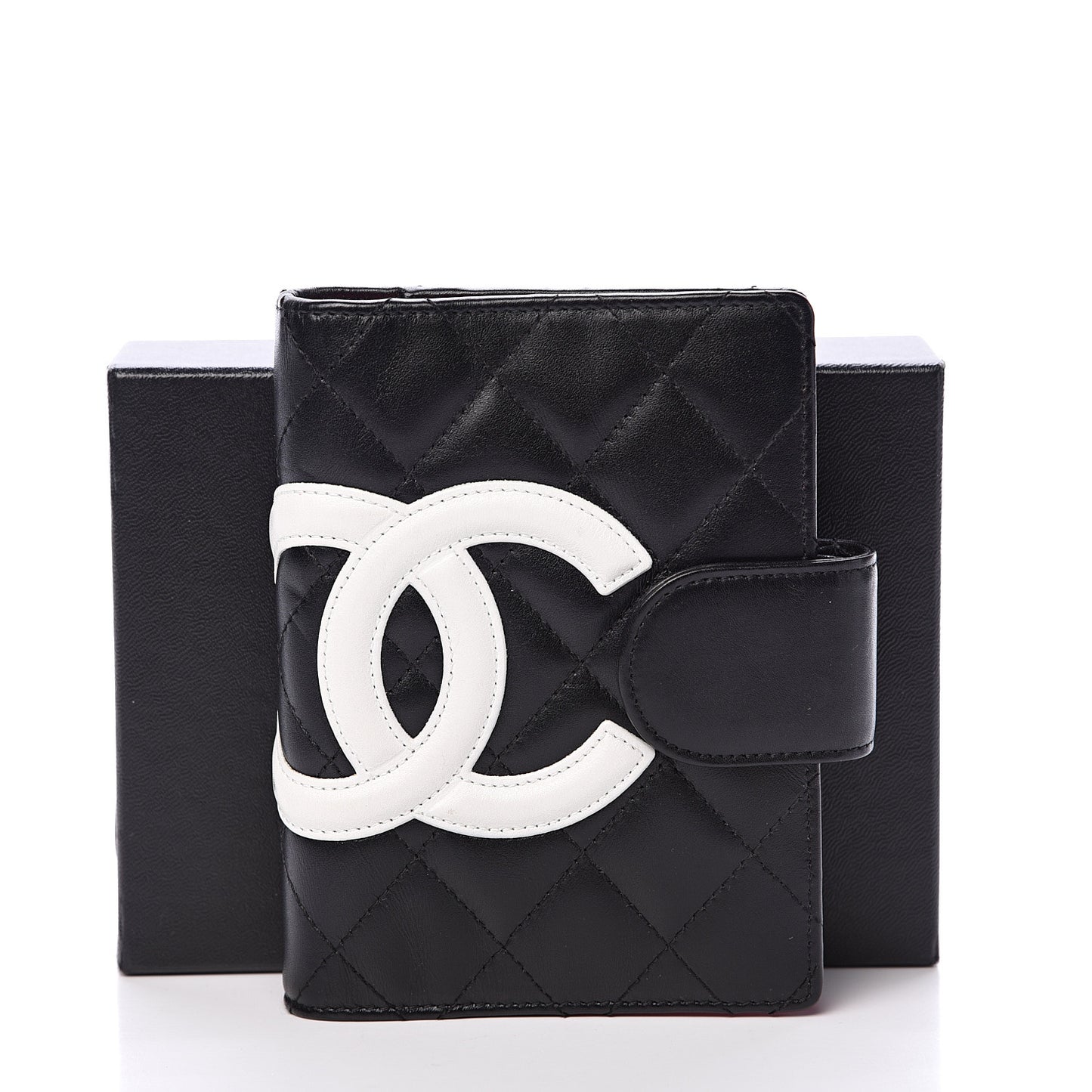 Calfskin Quilted Small Cambon Agenda Planner Black White