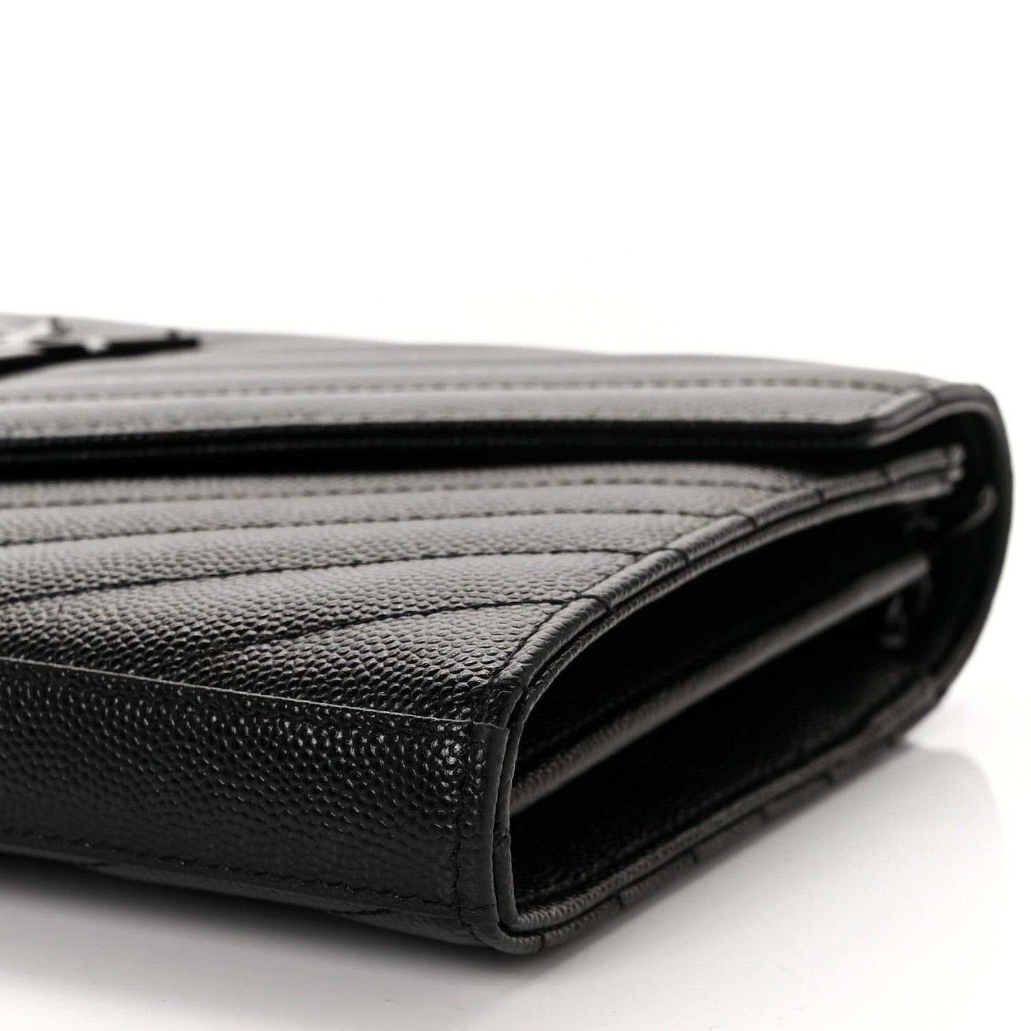 Saint Laurent Grain De Poudre Matelasse Chevron Monogram Chain Wallet Black 8 of 8