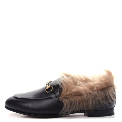 Gucci Malaga Kid Fur Womens Jordaan Loafers 38.5 Black Natural 1 of 10