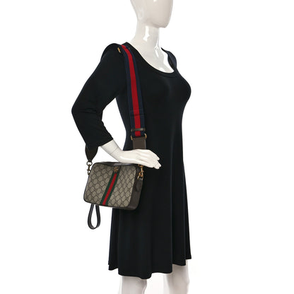 Gucci GG Supreme Monogram Textured Dollar Calfskin Web Ophidia Wristlet Shoulder Bag Beige Ebony New Acero 2 of 12
