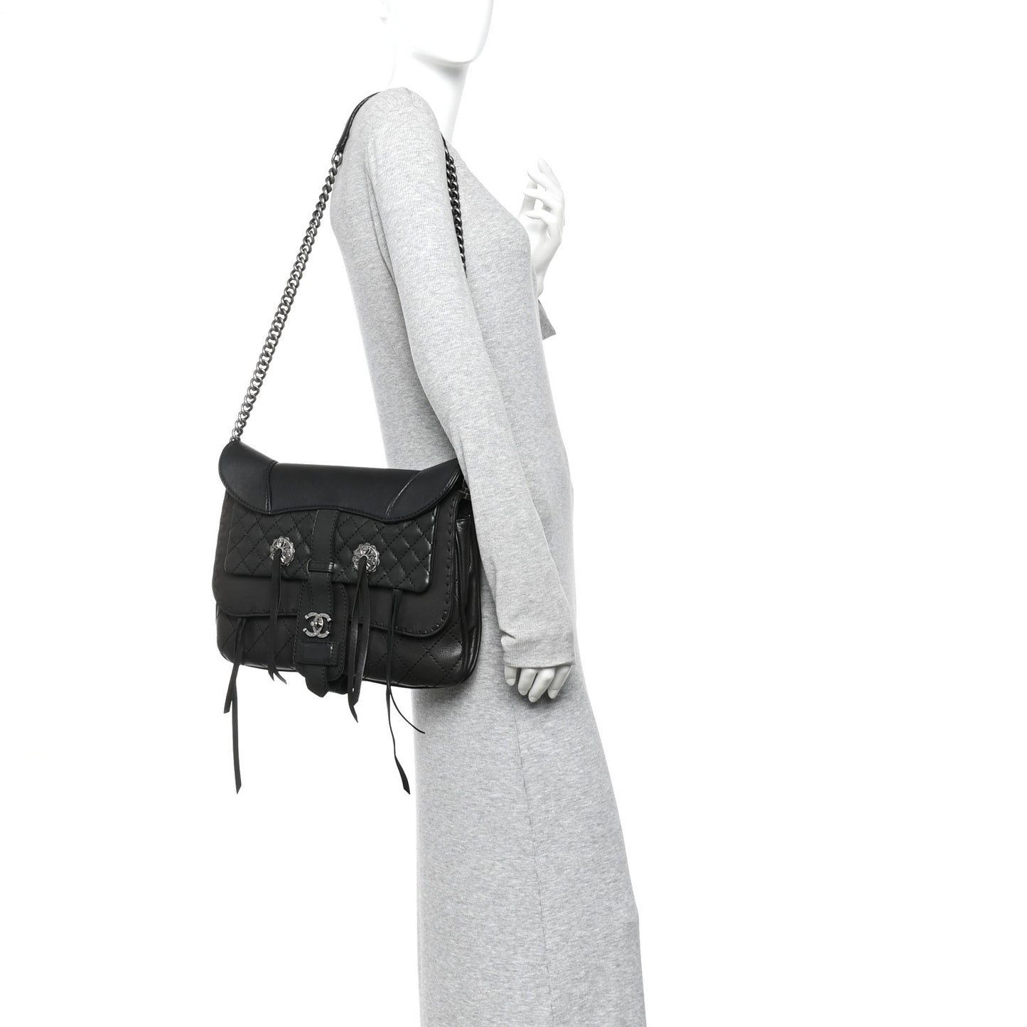 Goatskin Quilted Paris Dallas Saddle Bag Black