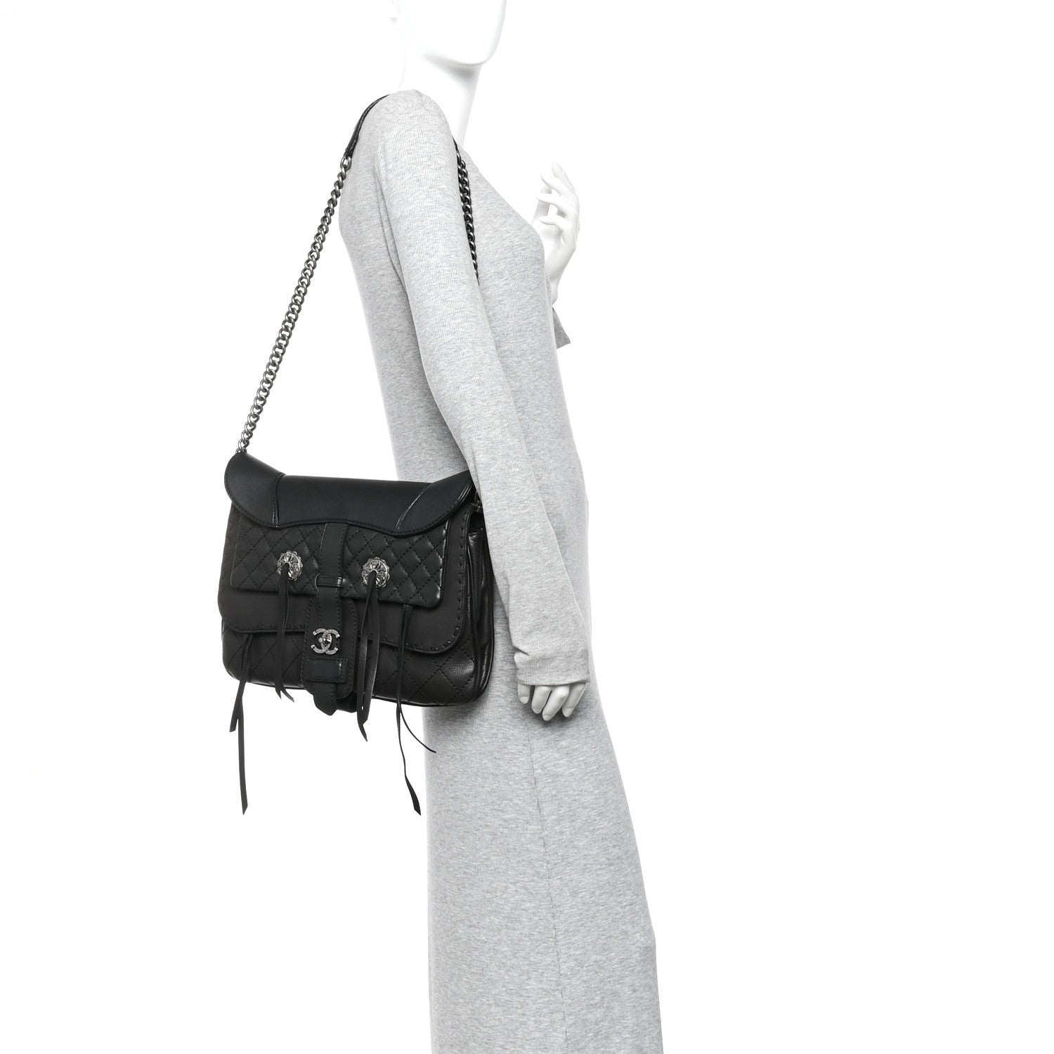 Chanel Goatskin Quilted Paris Dallas Saddle Bag Black 3 of 21