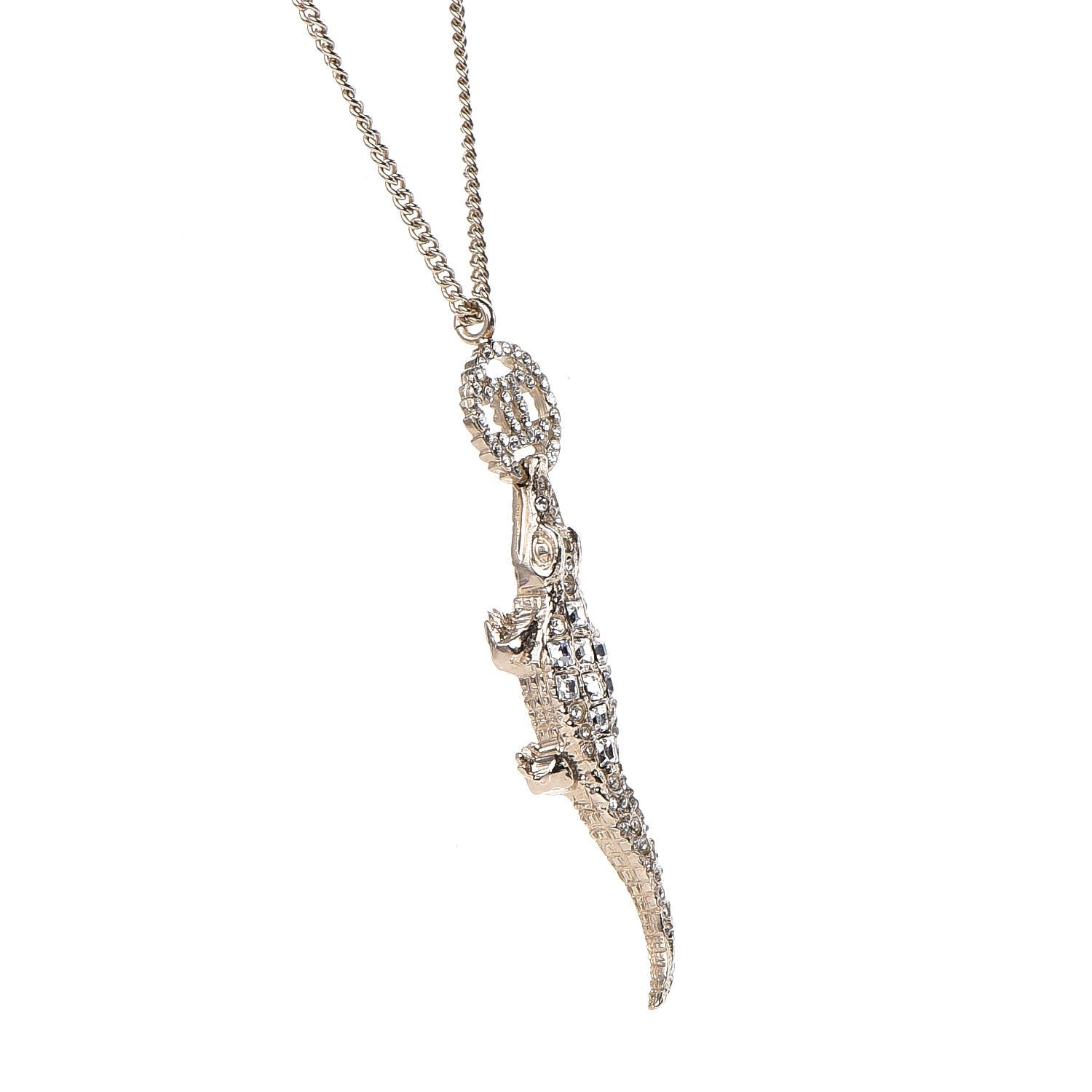 Chanel Crystal CC Alligator Necklace Gold 3 of 6