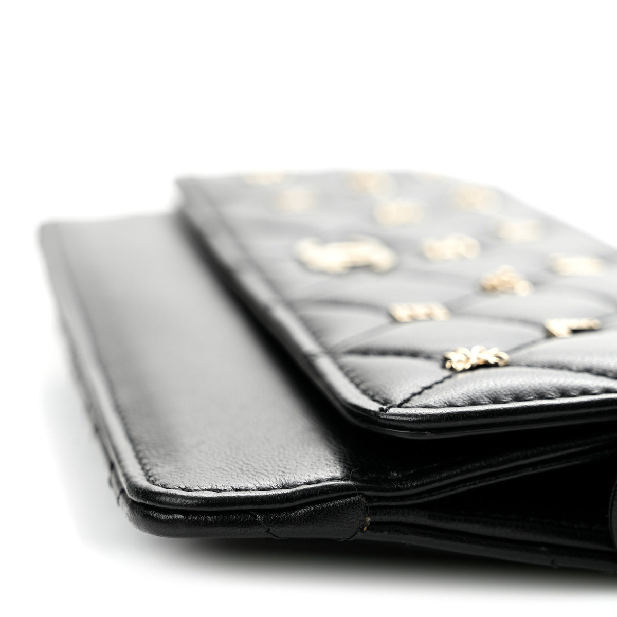 Lambskin Quilted All About Chanel Charm Wristlet Wallet Black