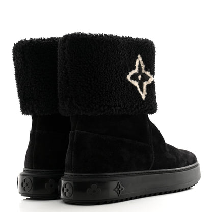 Louis Vuitton Suede Calfskin Shearling Snowdrop Flat Ankle Boot 39 Black 4 of 8