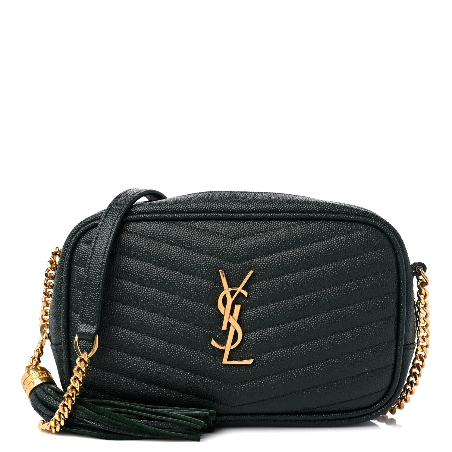 Saint Laurent Grain De Poudre Matelasse Monogram Mini Lou Camera Bag New Vert Fonce 1 of 12