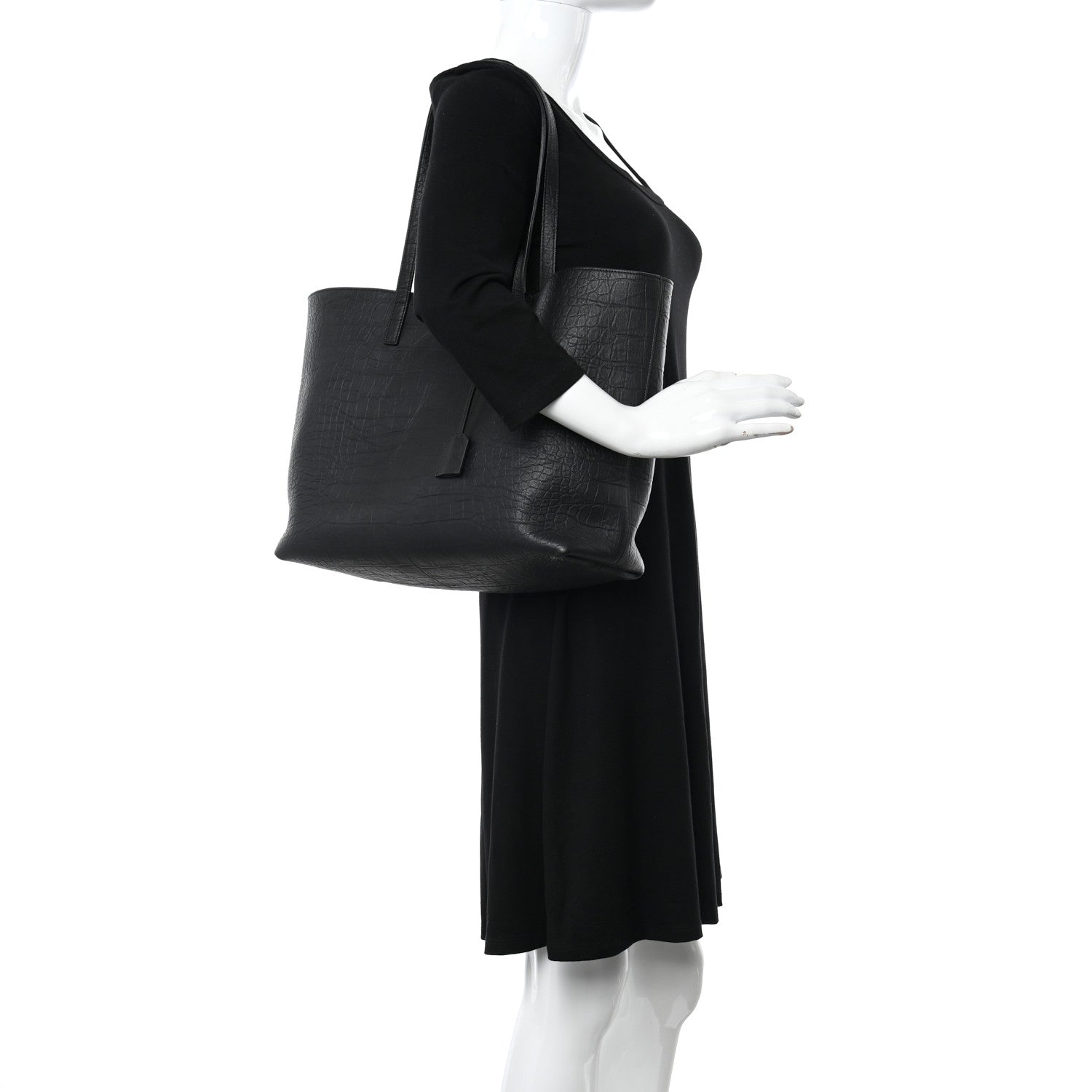 Saint Laurent Calfskin Crocodile Embossed Large Shopper Tote Black 2 of 11