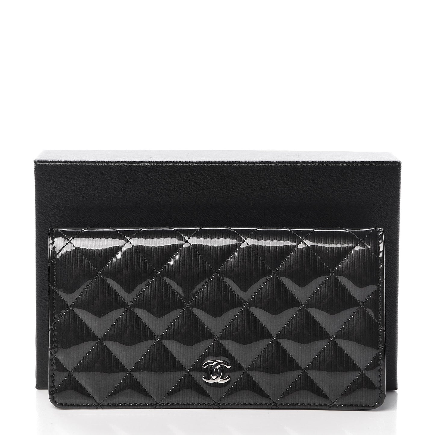 Striated Patent Yen Wallet Black