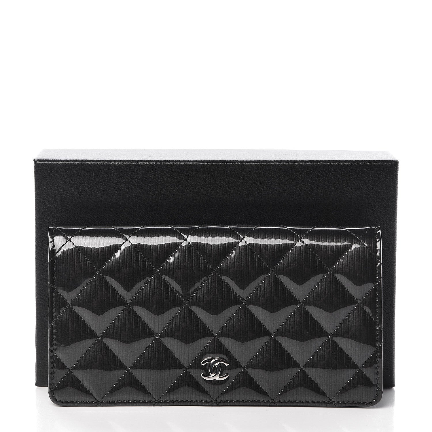 Chanel Striated Patent Yen Wallet Black 9 of 9