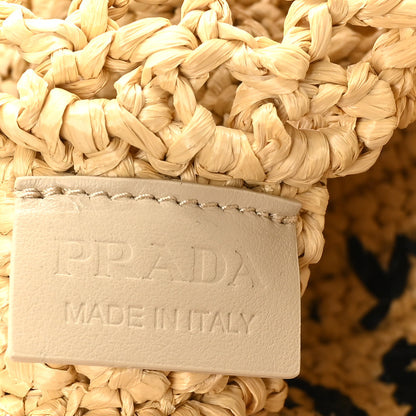 Prada Yarn Raffia Effect Crochet Logo Embroidered Tote Bag Naturale 6 of 9