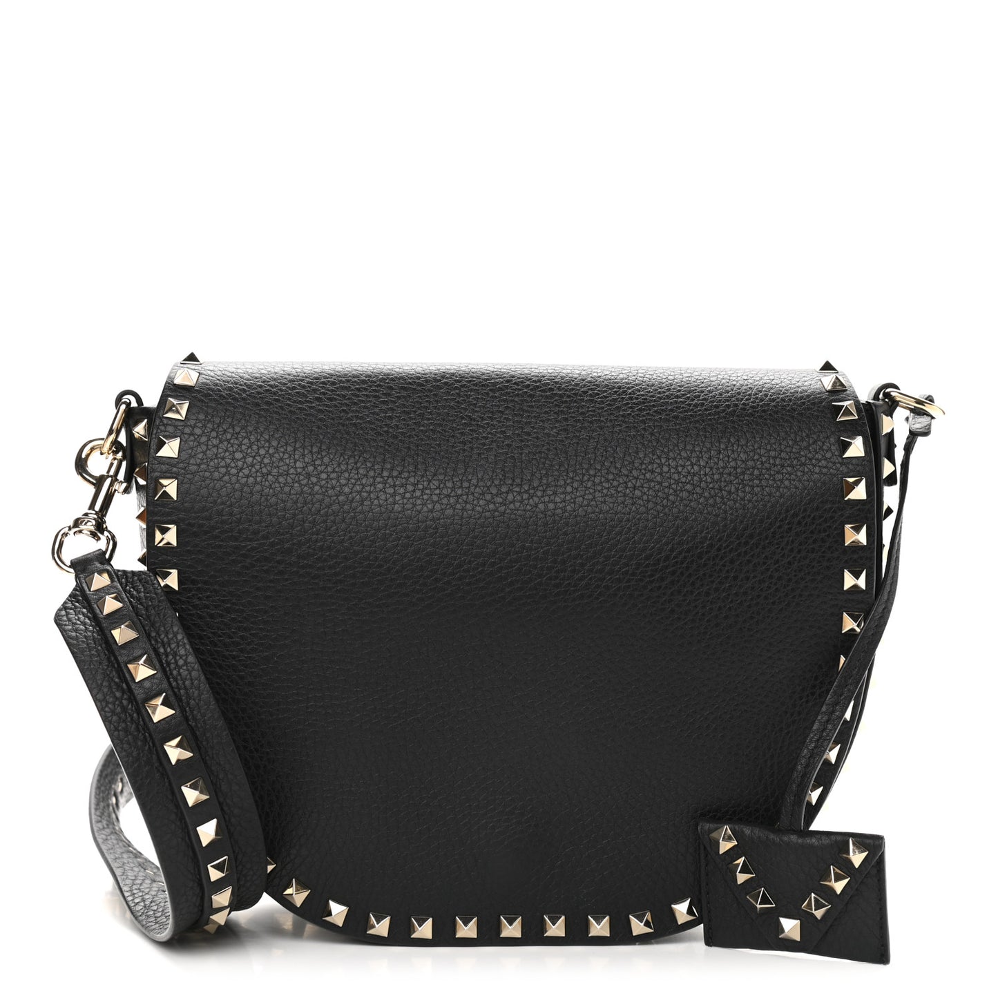 Vitello Large Rockstud Halfmoon Saddle Bag Black