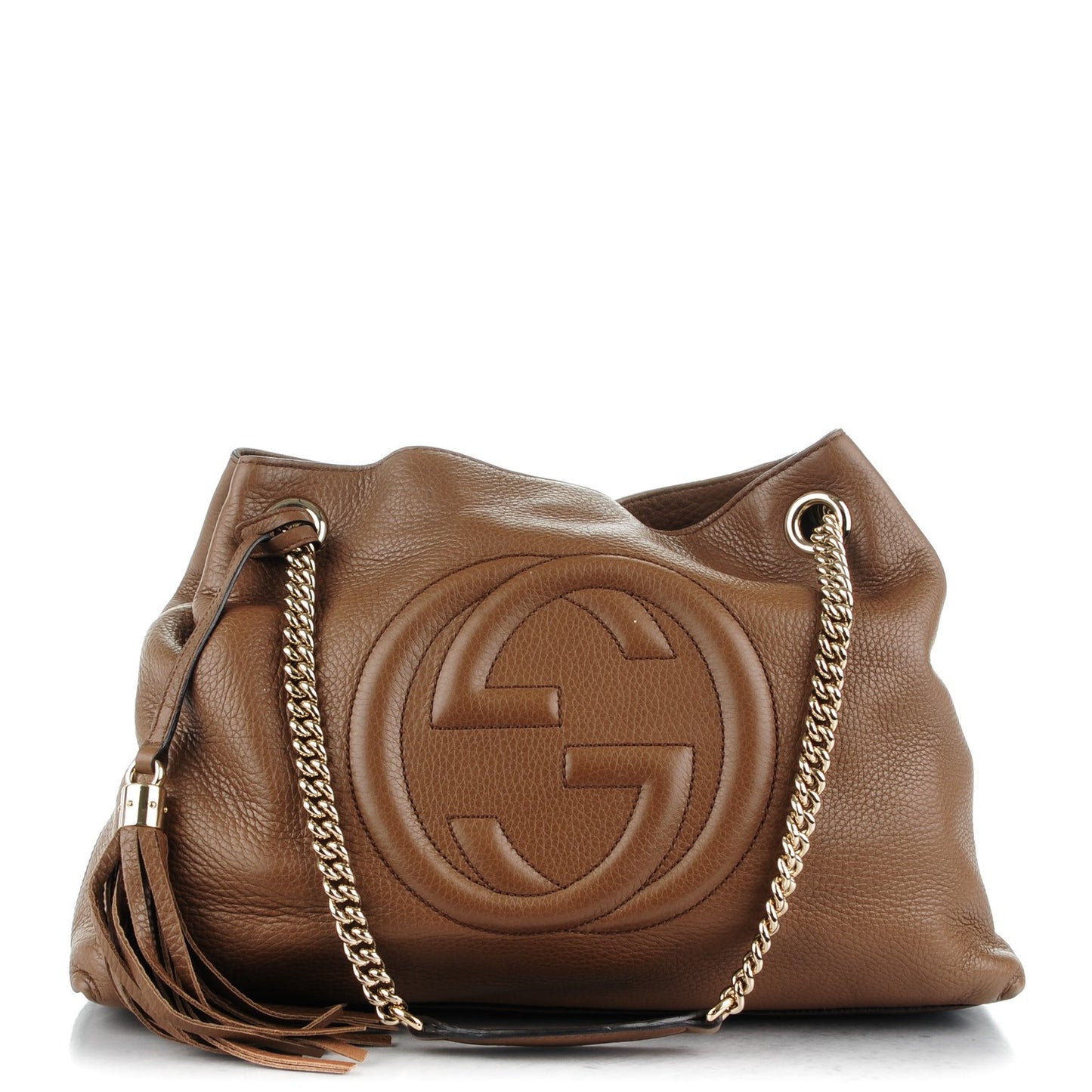 Pebbled Calfskin Medium Soho Chain Shoulder Bag Maple Brown