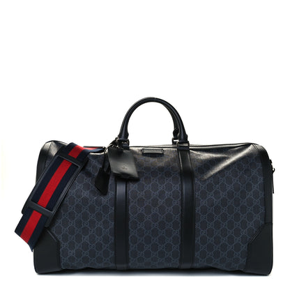 Gucci Soft GG Supreme Monogram Appia Calfskin Web Large Carry On Duffle Bag Black Grey 1 of 13