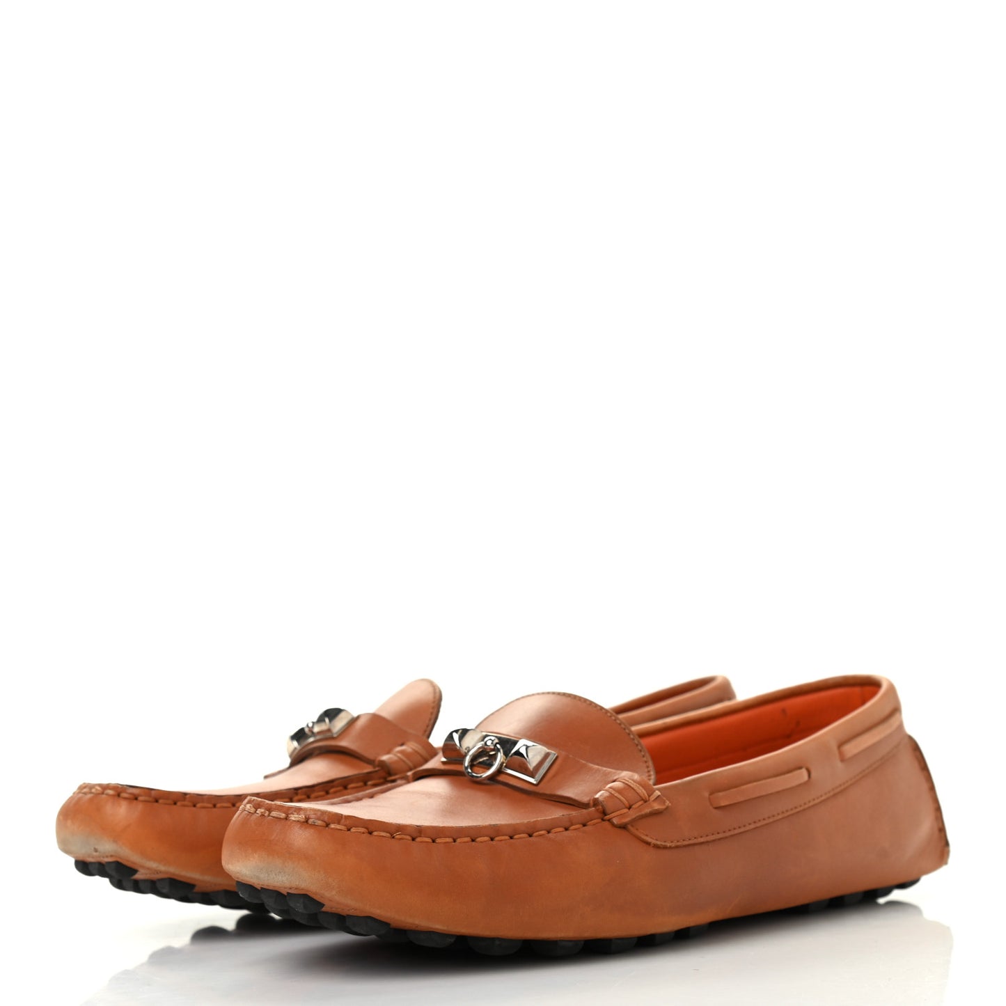 Supple Calfskin Womens Irving Driving Moccasin Loafers 39 Gold