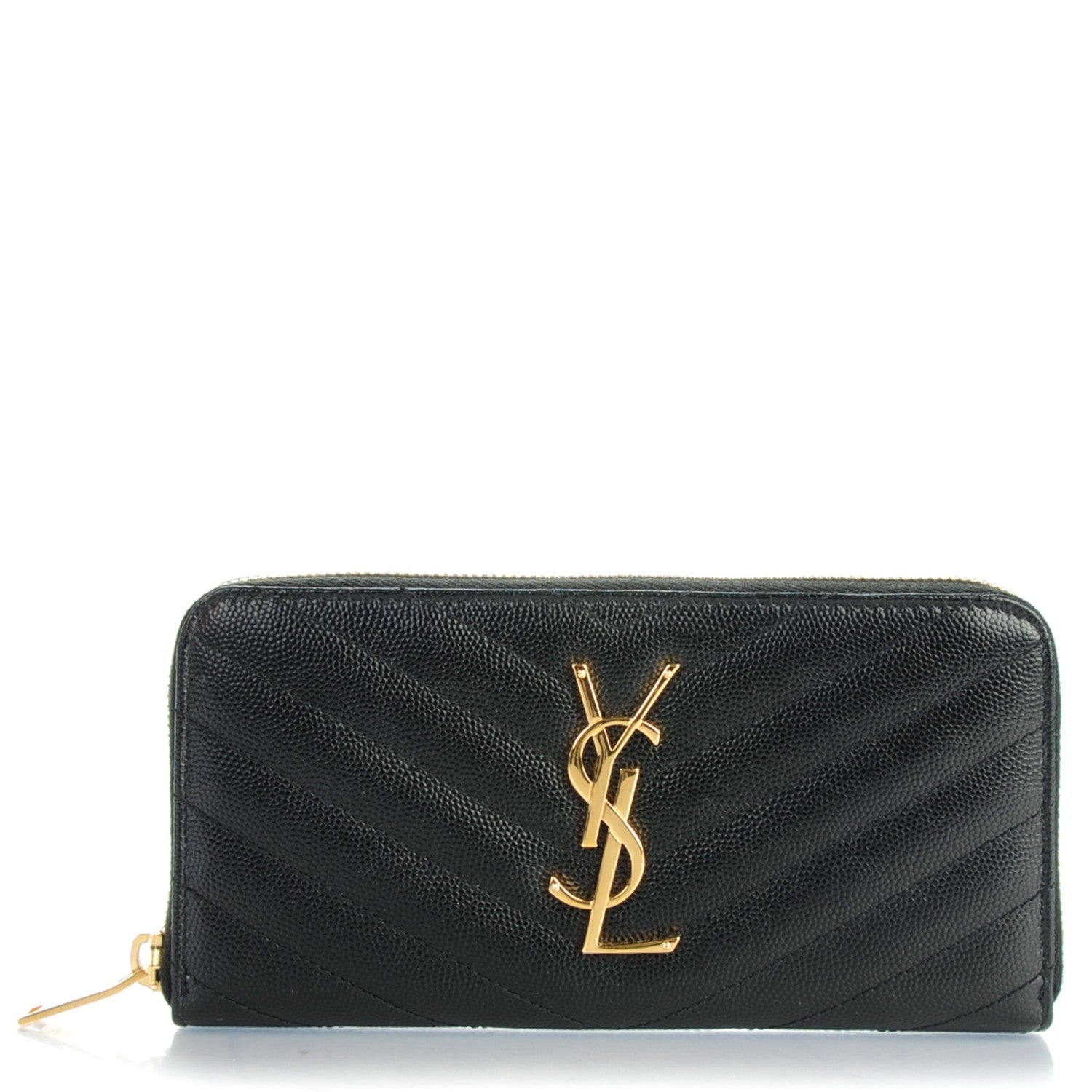 Saint Laurent Grain De Poudre Matelasse Chevron Monogram Zip Around Wallet Black 1 of 7