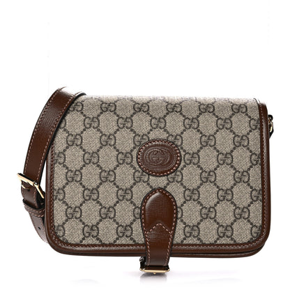 Gucci GG Supreme Monogram Azalea Calfskin Mini Retro Interlocking G Flap Shoulder Bag Beige Ebony Brown Sugar 1 of 12