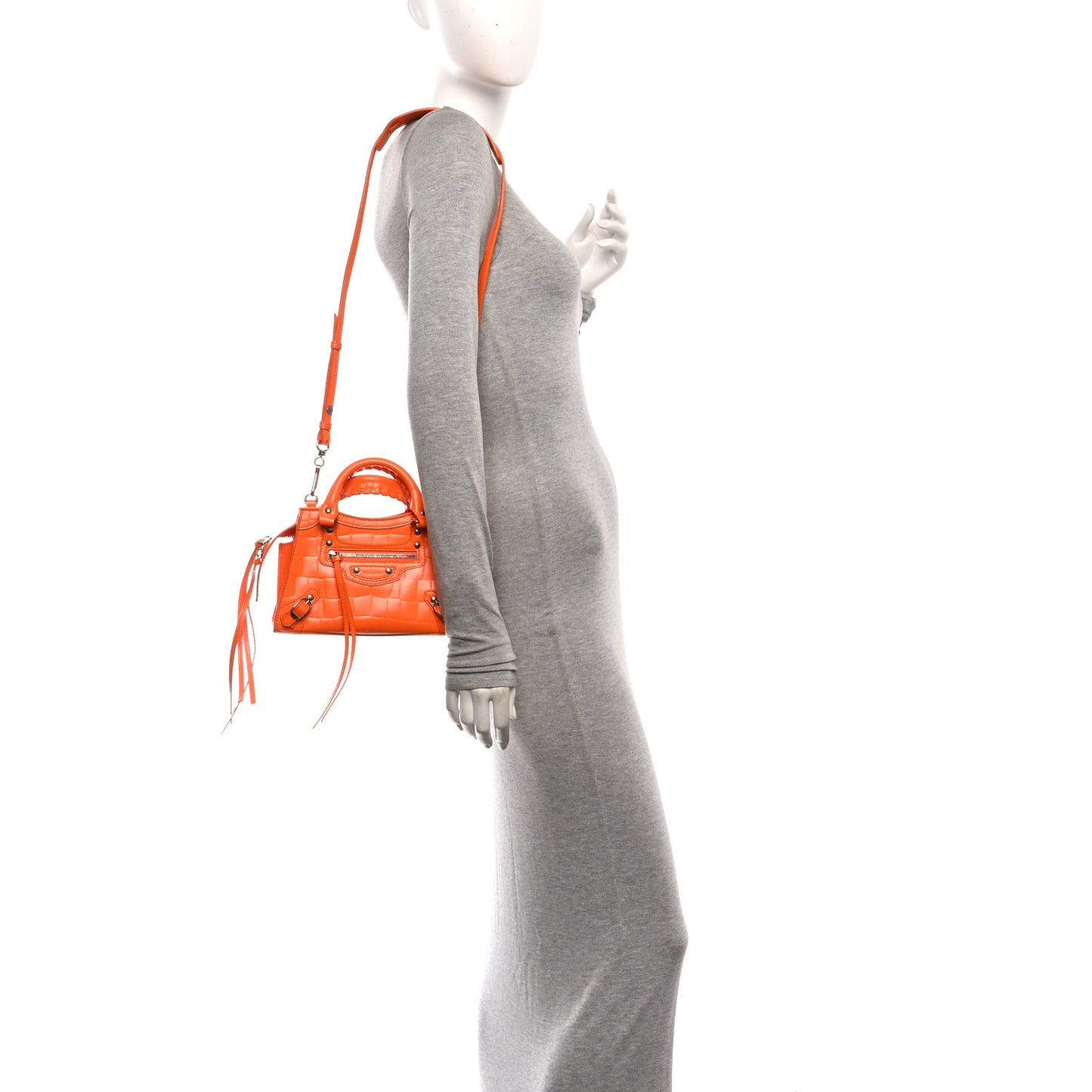 Semi Shiny Calfskin Crocodile Embossed Neo Classic Silver Hardware Mini City Orange