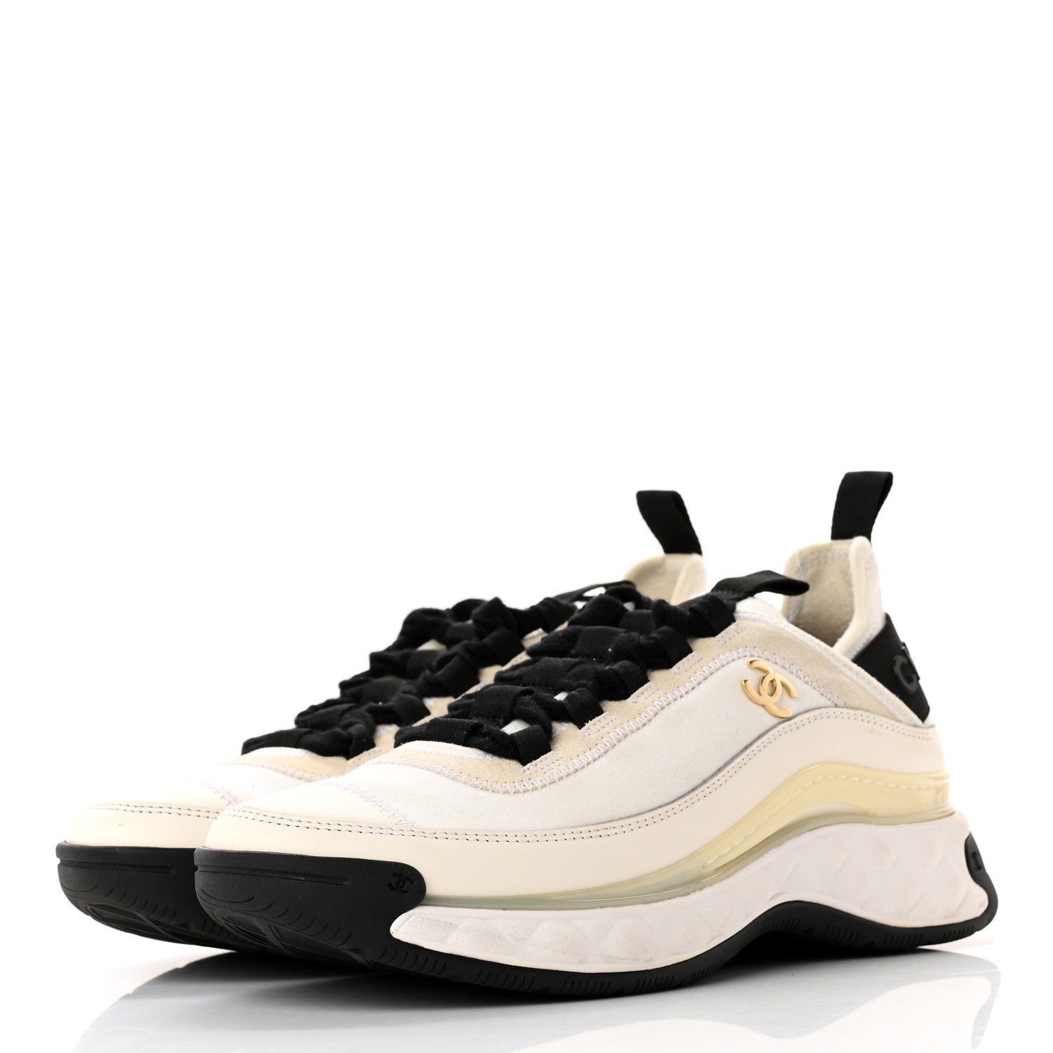 Chanel Velvet Calfskin Mixed Fibers CC Sneakers 36 Ivory Black 3 of 13