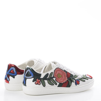 Gucci Calfskin Web Floral Embroidered Womens Ace Sneakers 37.5 White 4 of 7