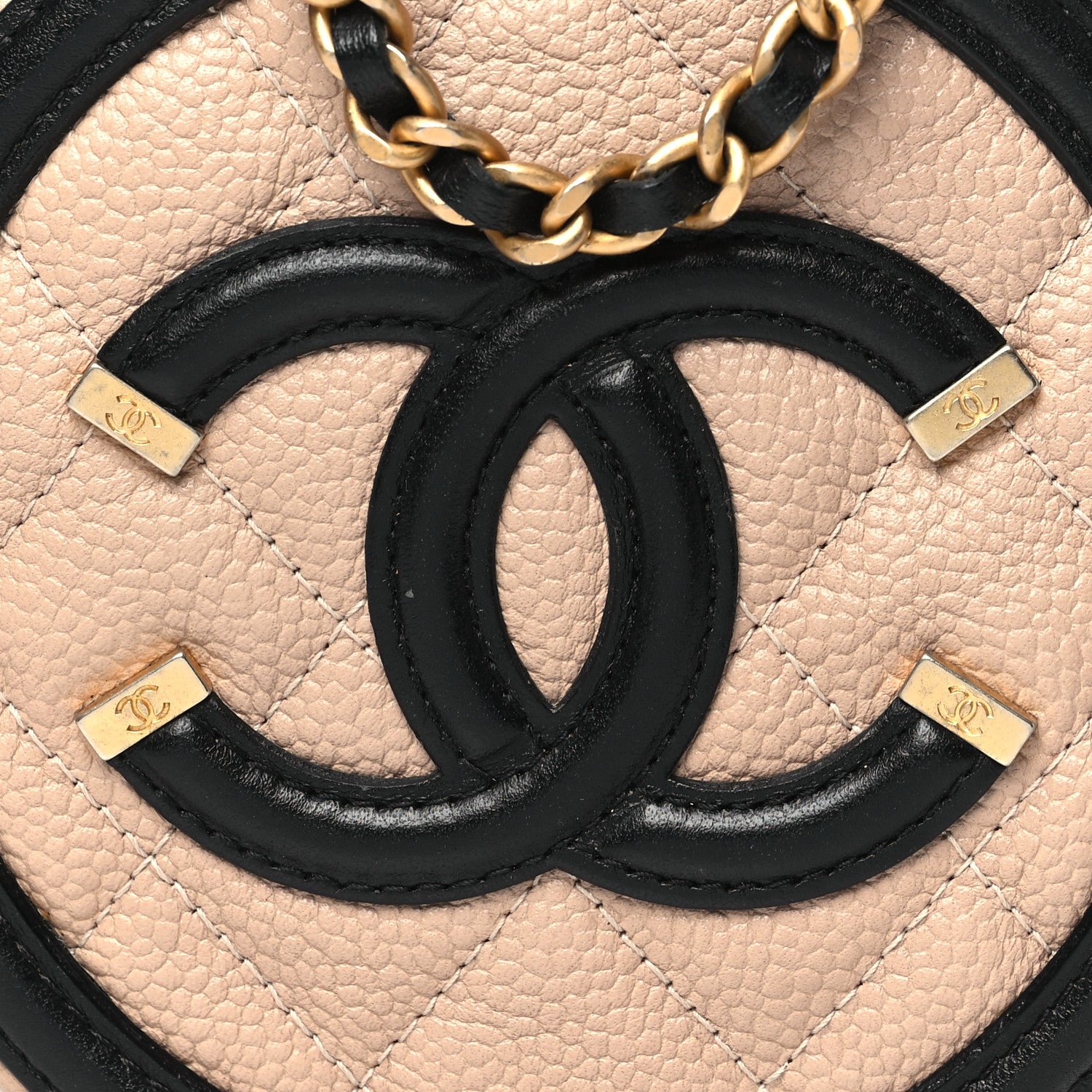 Chanel Caviar Quilted Round Filigree Crossbody Beige Black 9 of 12