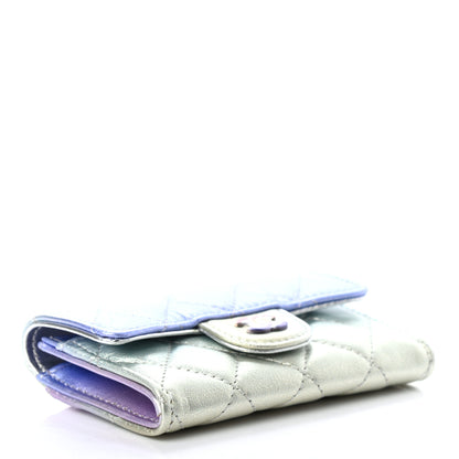 Chanel Gradient Metallic Calfskin Quilted Flap Card Holder Wallet Silver Blue Yellow Purple 4 of 8