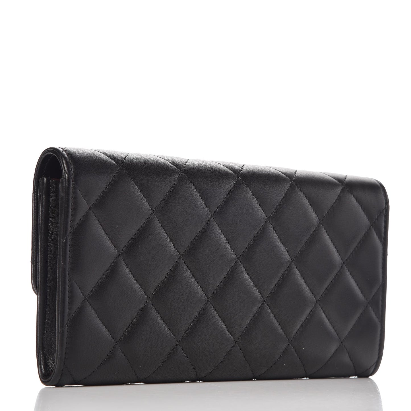 Lambskin Quilted Large Gusset Flap Wallet Black