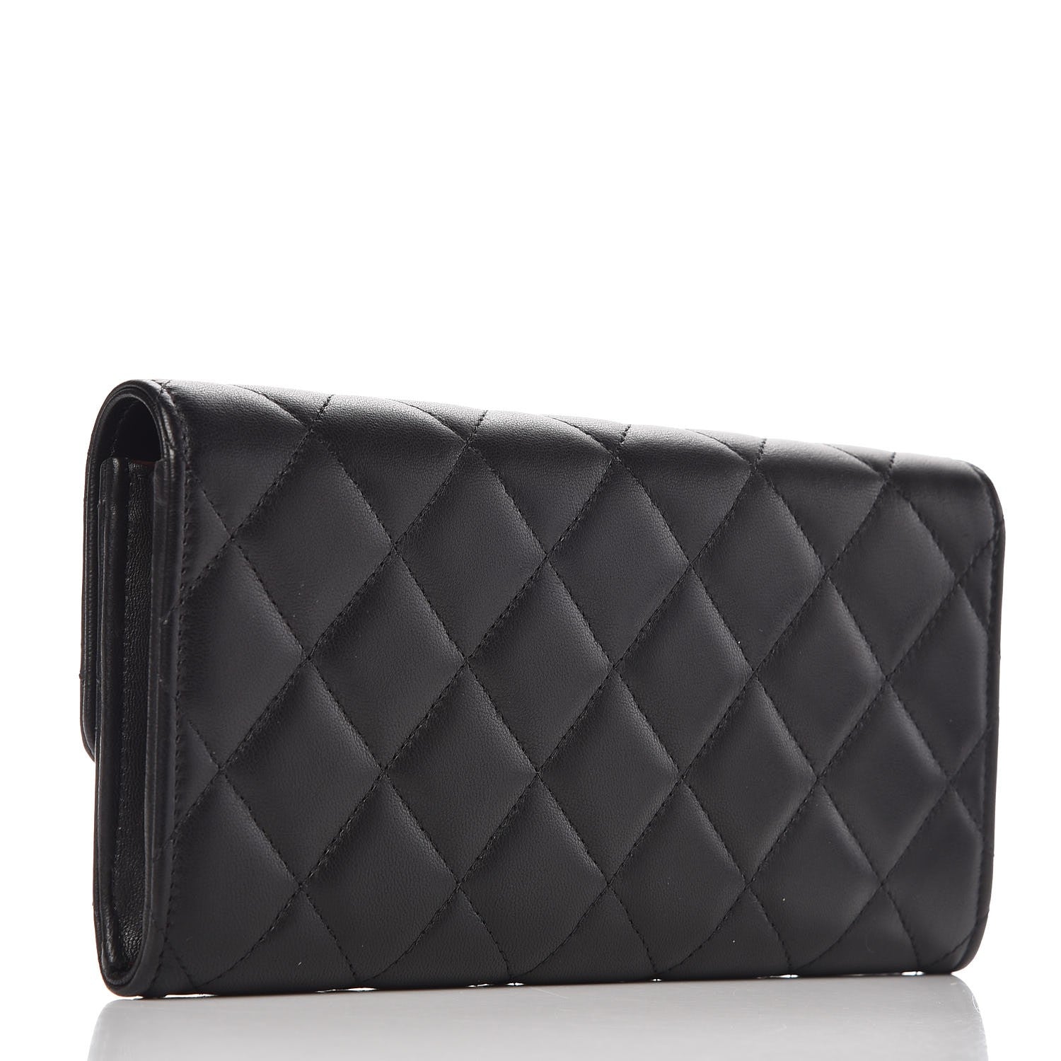 Chanel Lambskin Quilted Large Gusset Flap Wallet Black 3 of 9