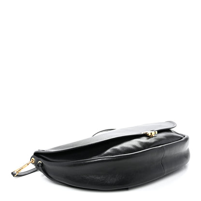 Celine Shiny Lambskin Soft Triomphe Half Moon Bag Black 4 of 9
