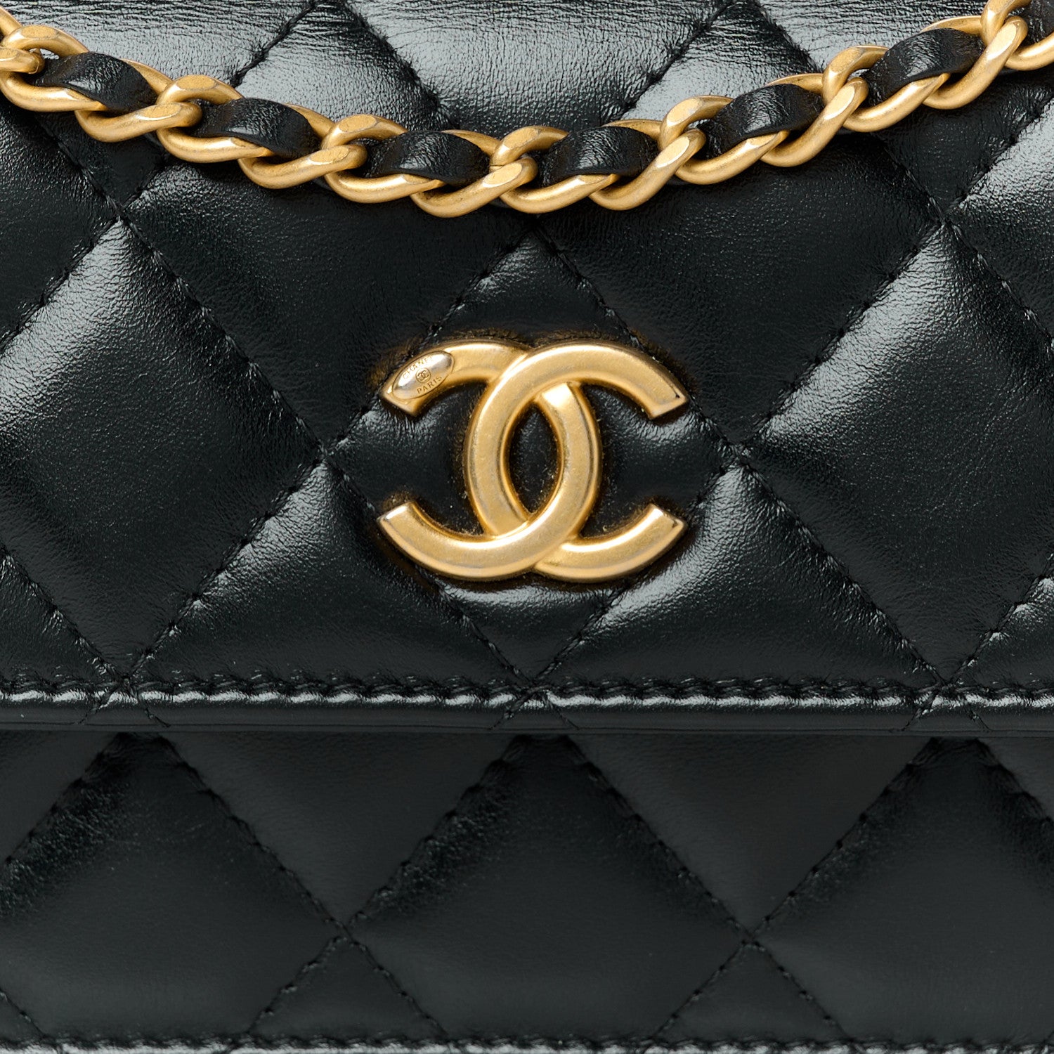 Chanel Shiny Calfskin Quilted Top Handle Flap Phone Holder With Chain Black 9 of 12
