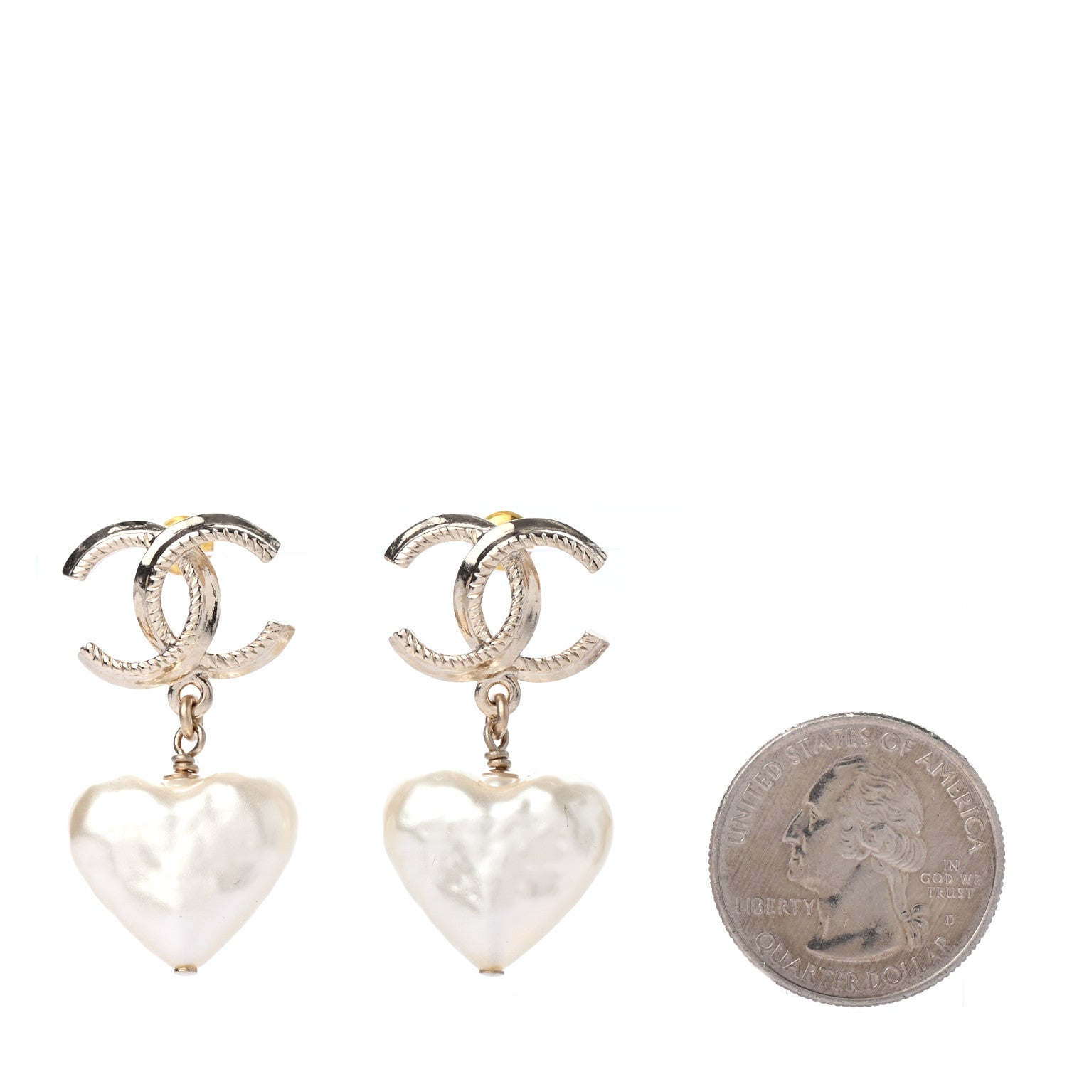 Chanel Pearl CC Heart Drop Earrings Gold 2 of 4