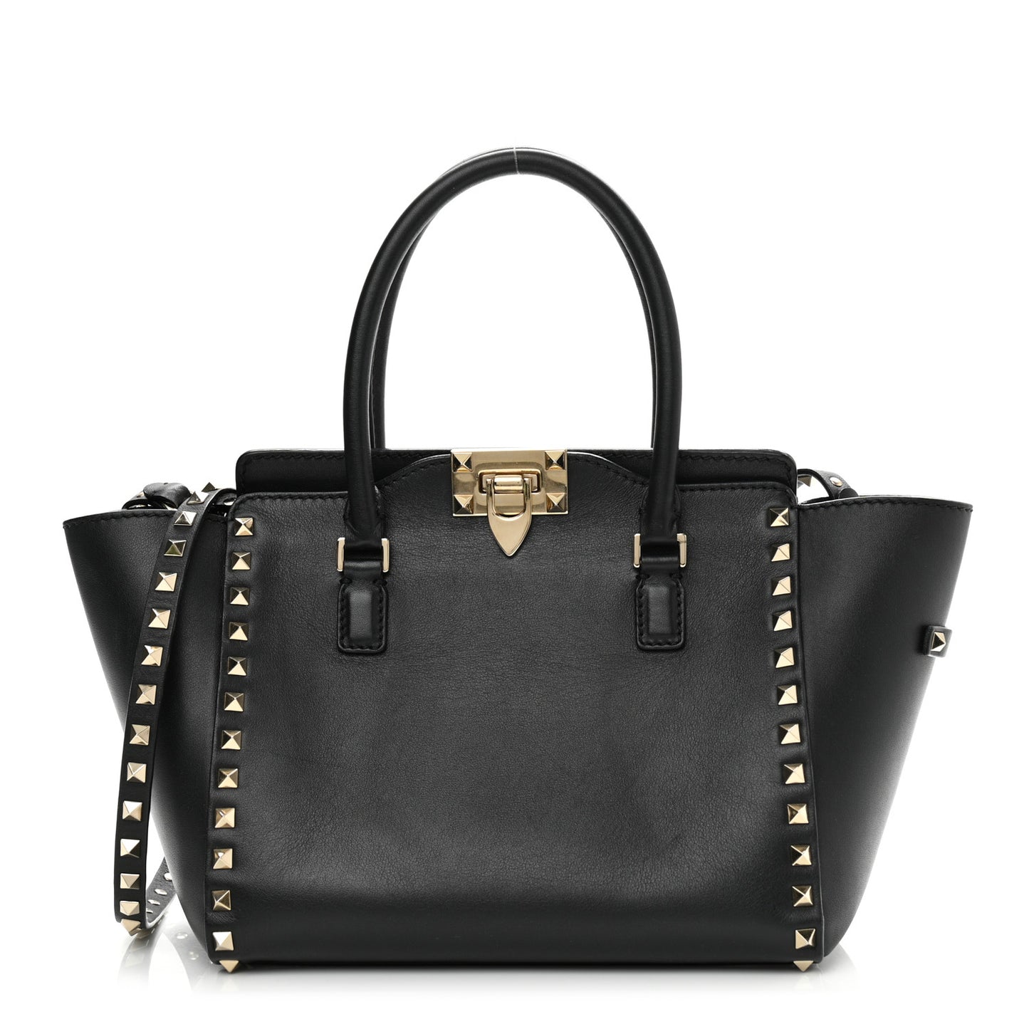 Vitello Small Rockstud Double Handle Tote Black