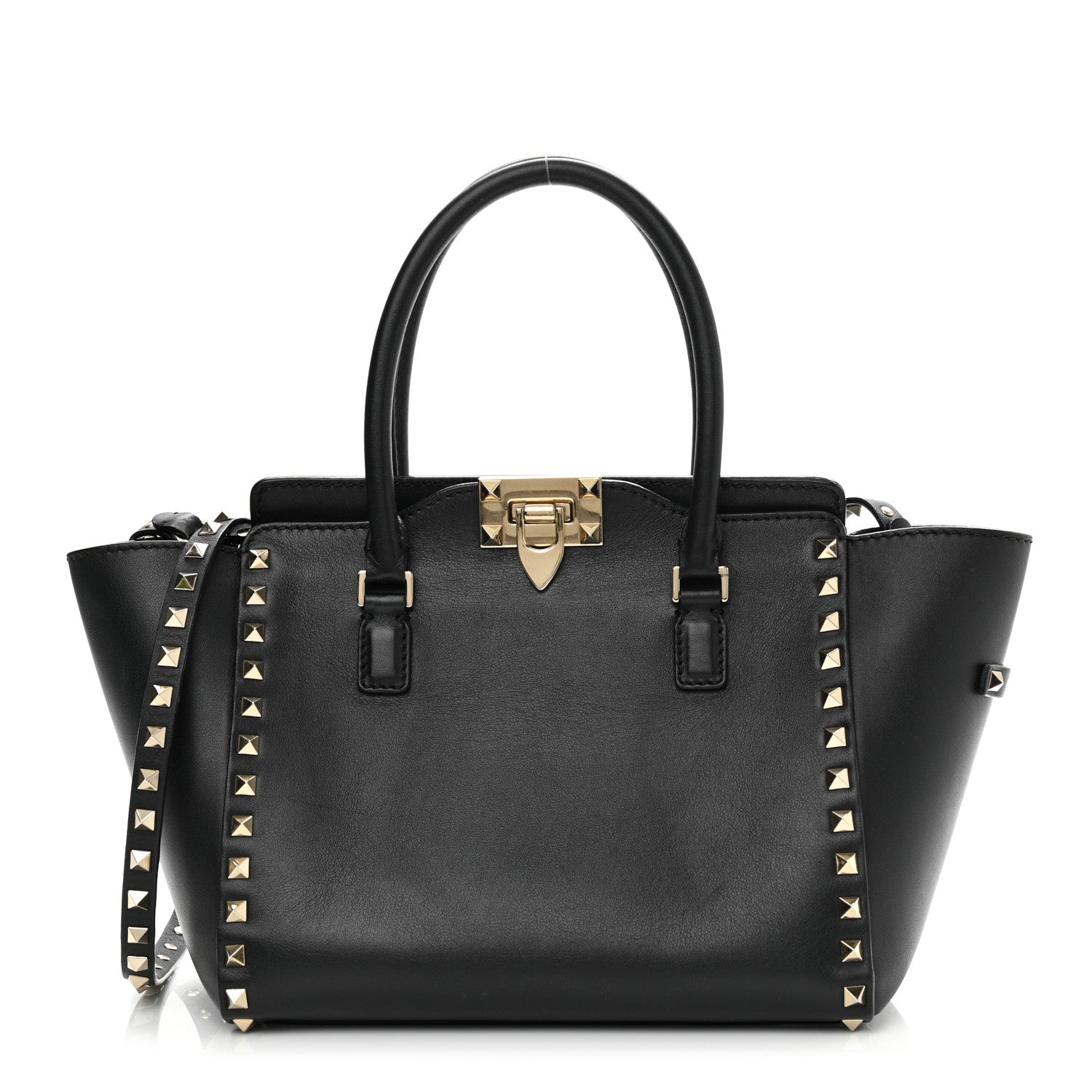 Valentino Garavani Vitello Small Rockstud Double Handle Tote Black 1 of 14