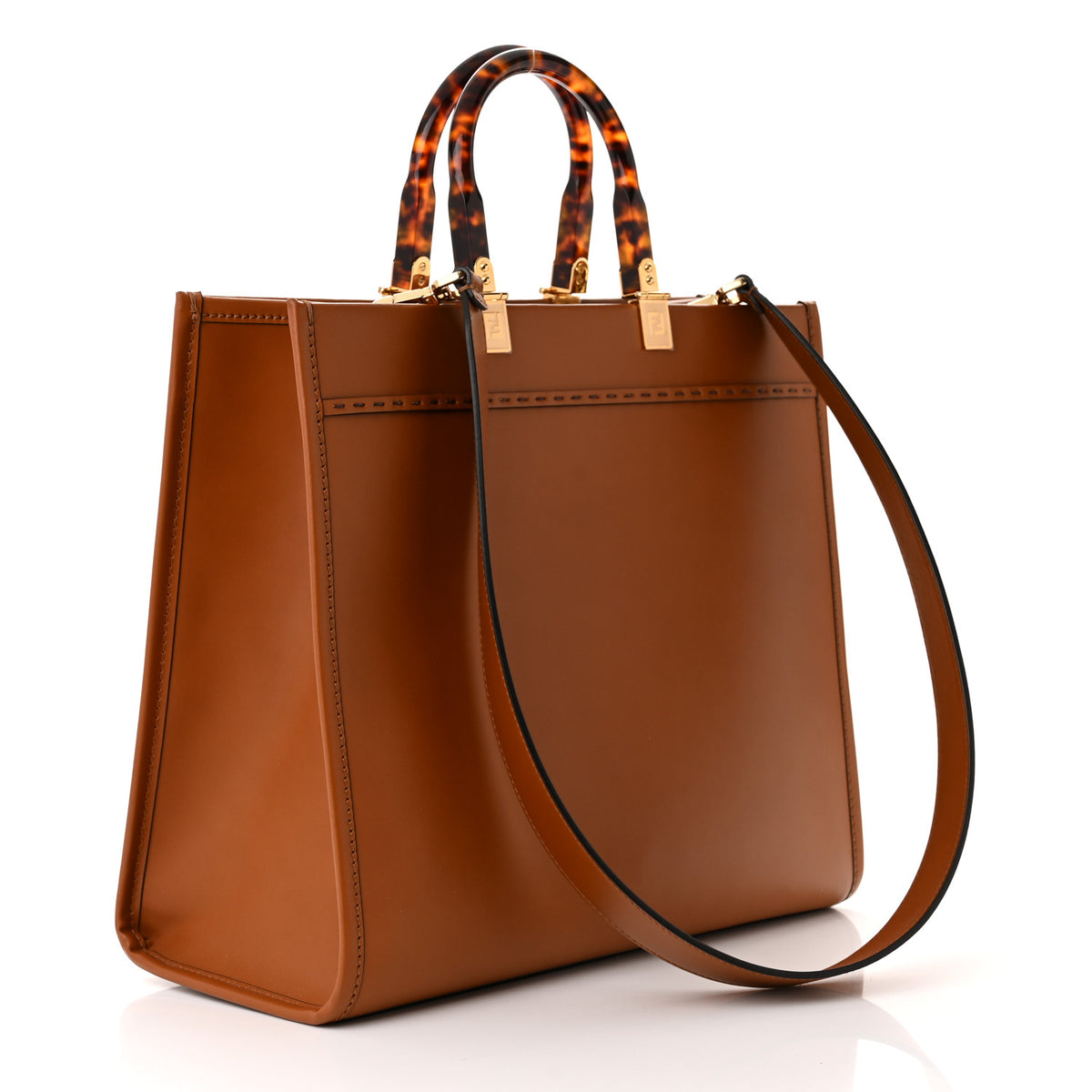 Fendi Vitello King Plexiglass Medium Fendi Sunshine Shopper Tote Cuoio 3 of 9