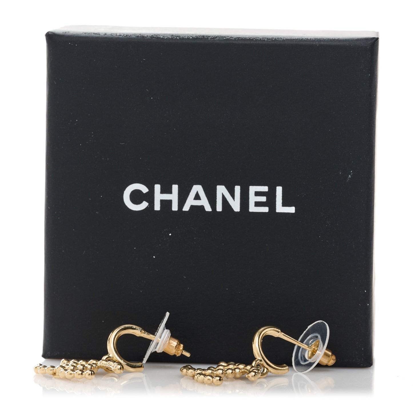 Metal CC Hoop Drop Earrings Gold