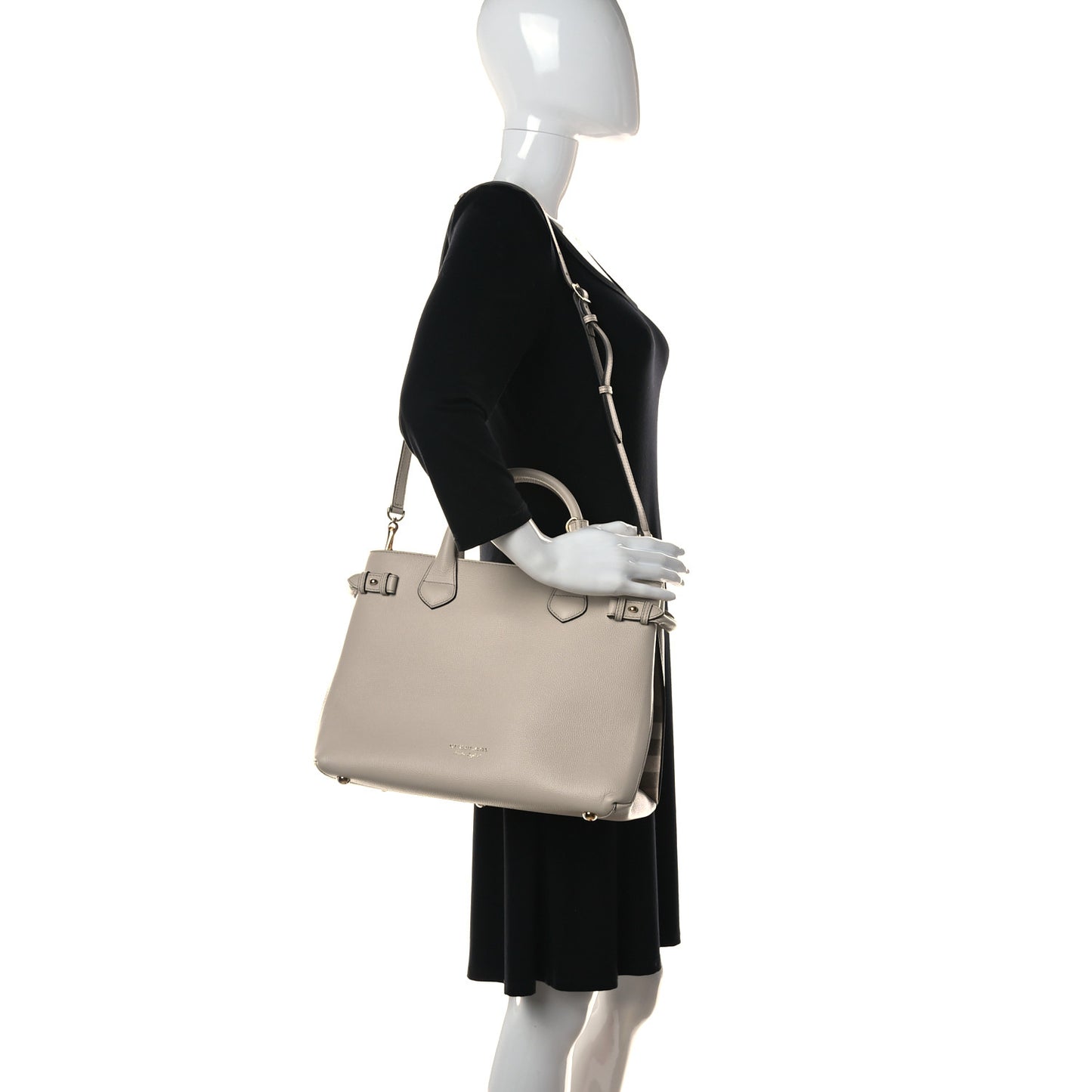Derby Calfskin House Check Medium Banner Tote Limestone