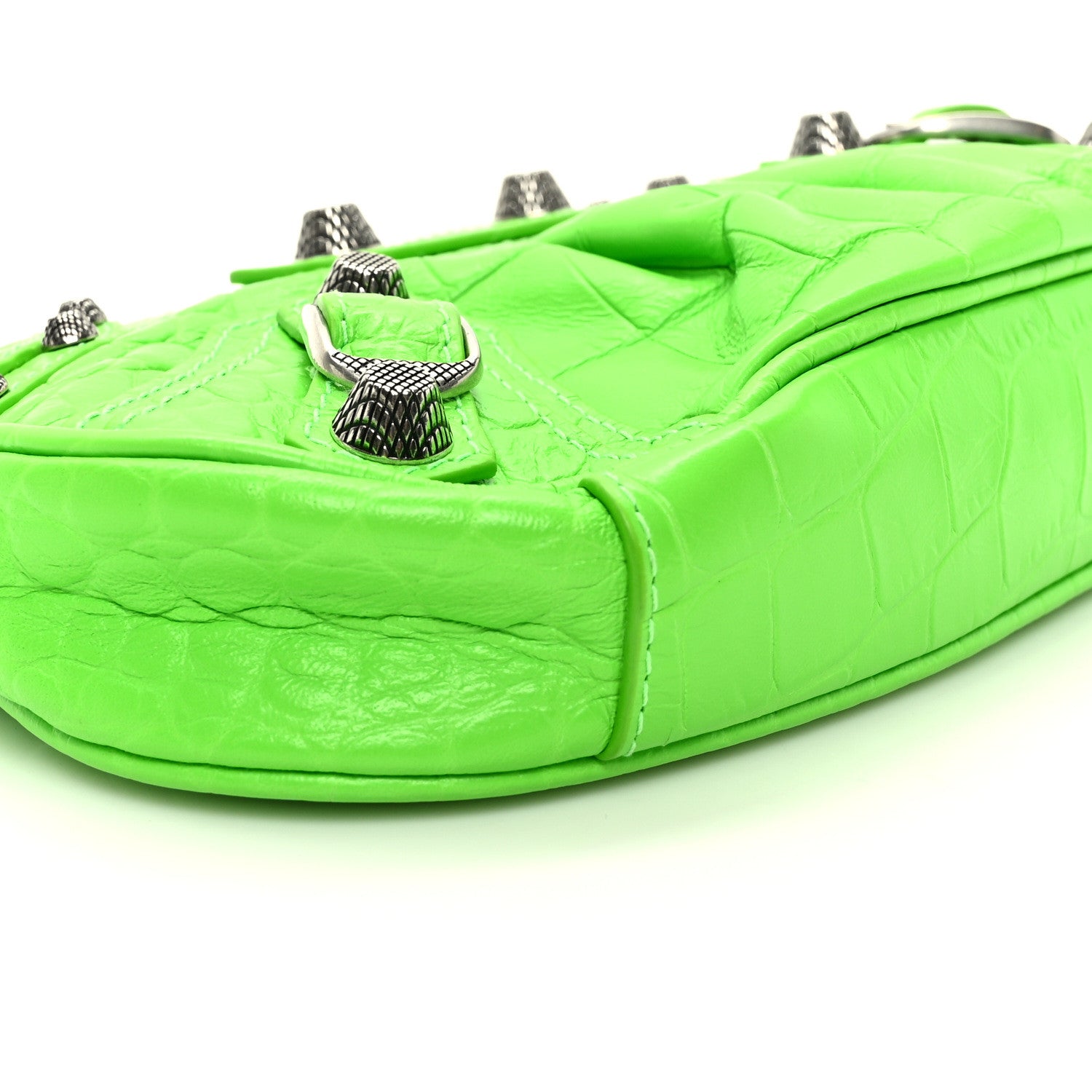 Balenciaga Extra Supple Calfskin Crocodile Embossed Le Cagole Mini Purse With Chain Acid Green 8 of 10