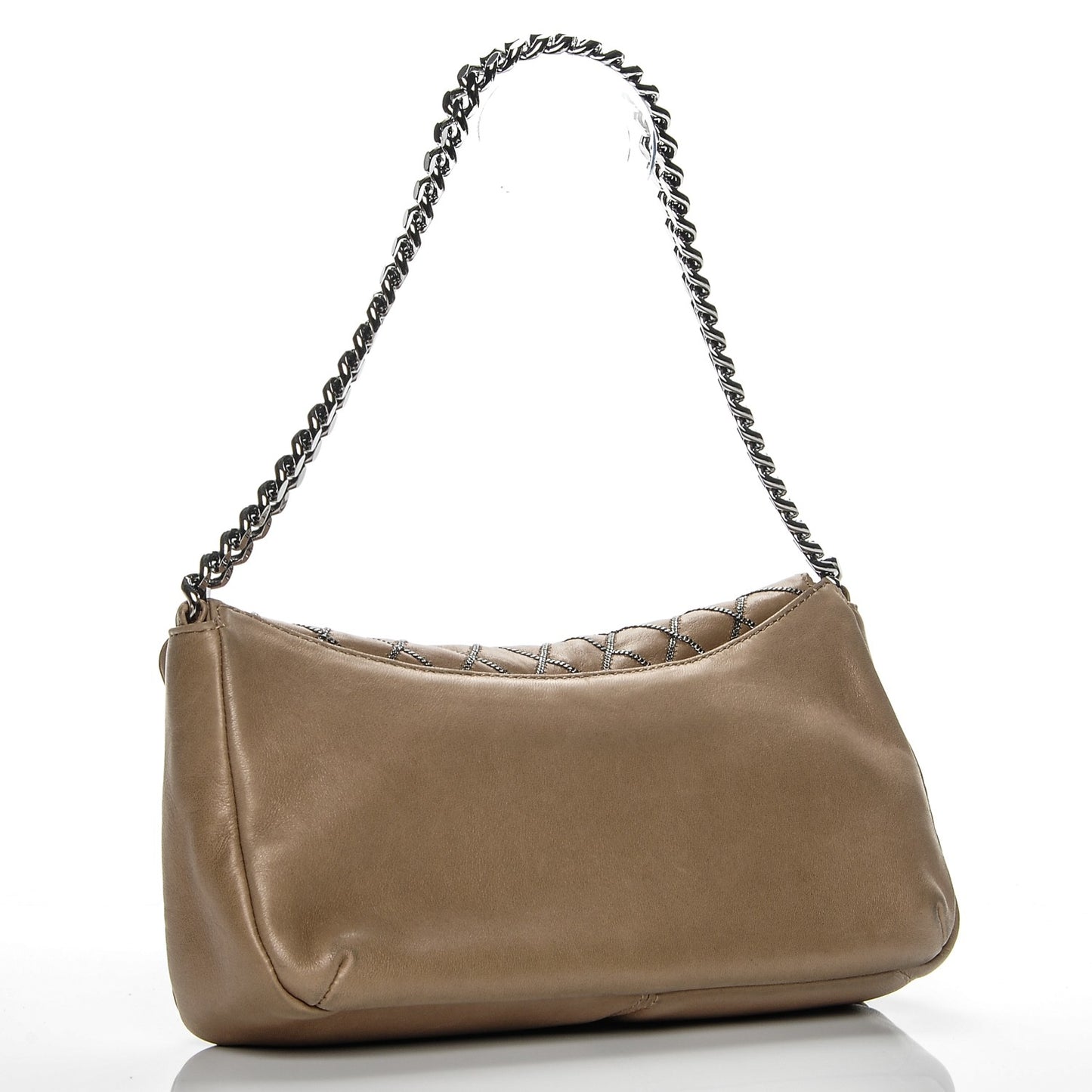 Lambskin Chain Stitch Clutch Dark Beige