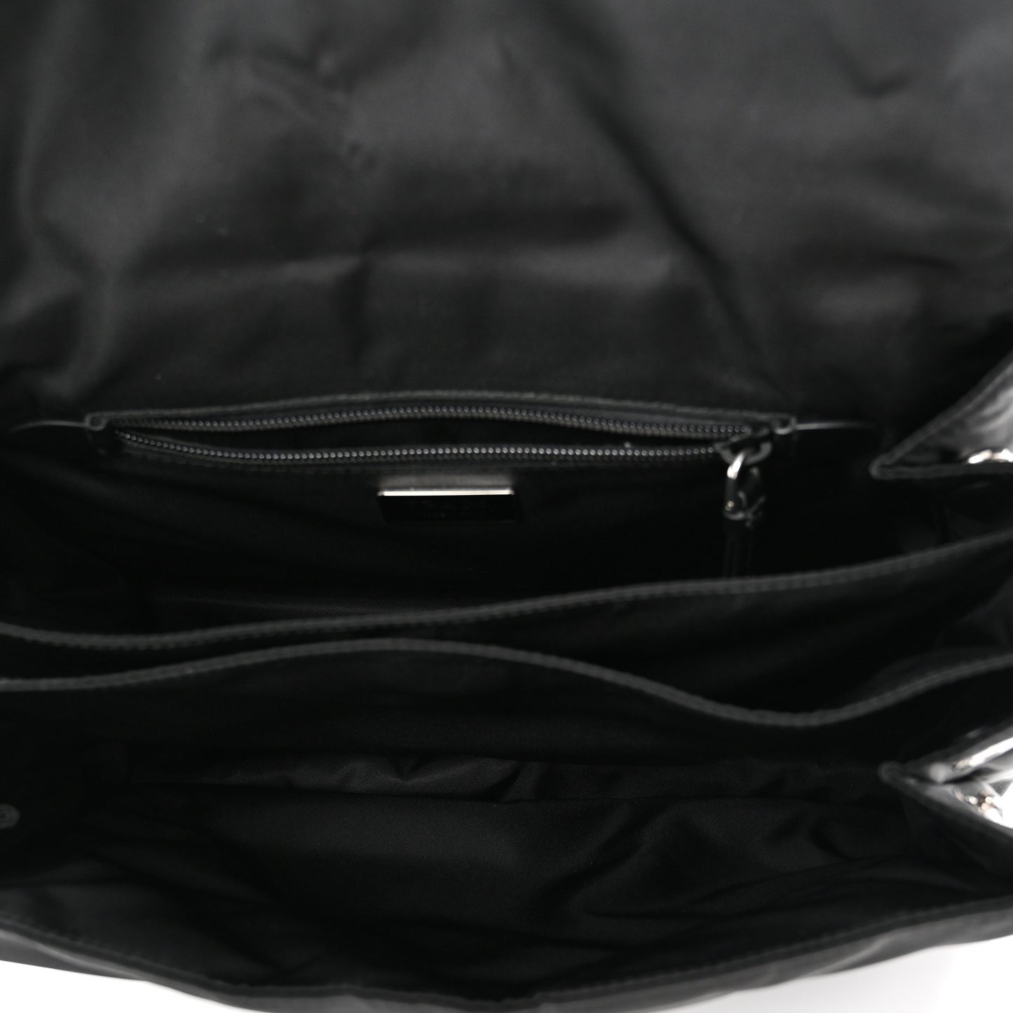 Re-Nylon Vitello Padded Large Flap Shoulder Bag Black