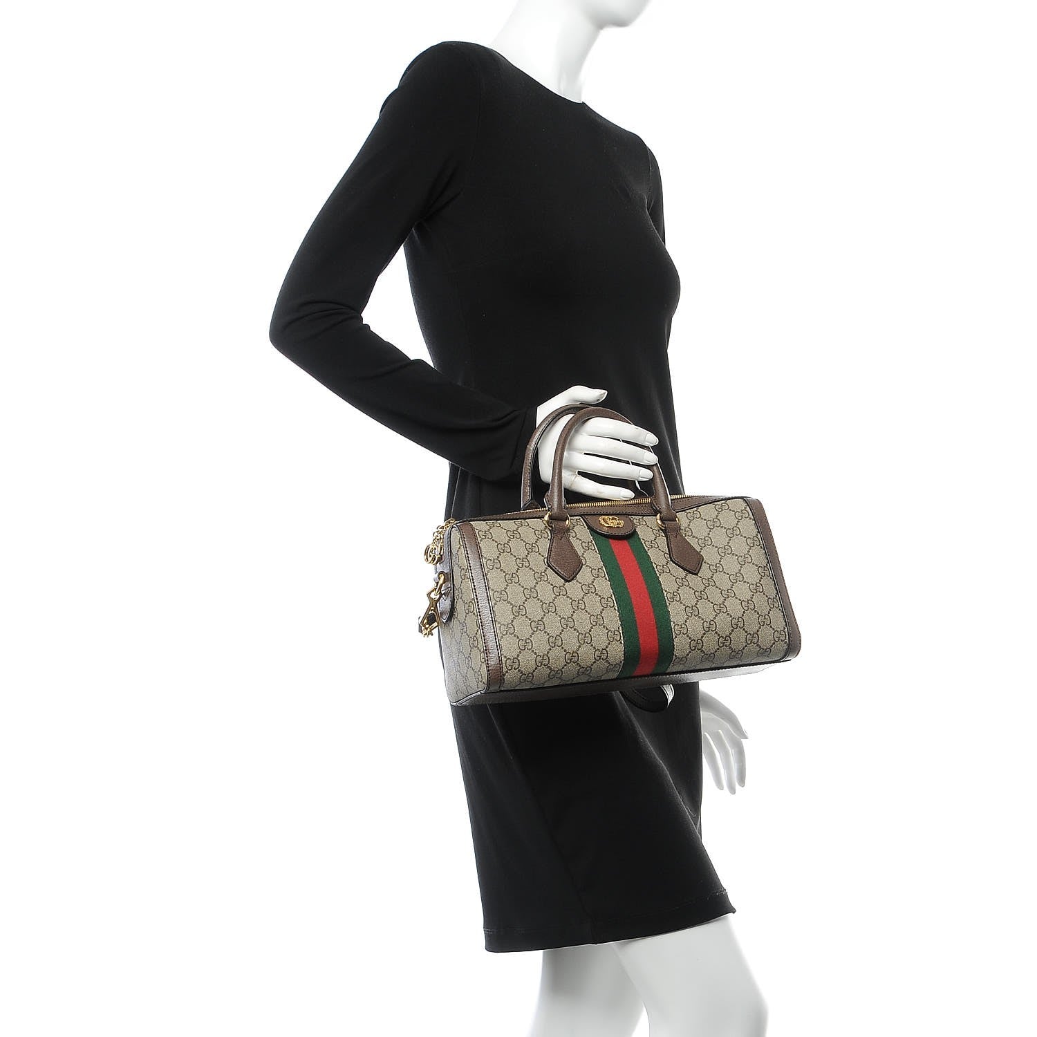 Gucci GG Supreme Monogram Web Medium Ophidia Boston Brown 2 of 10