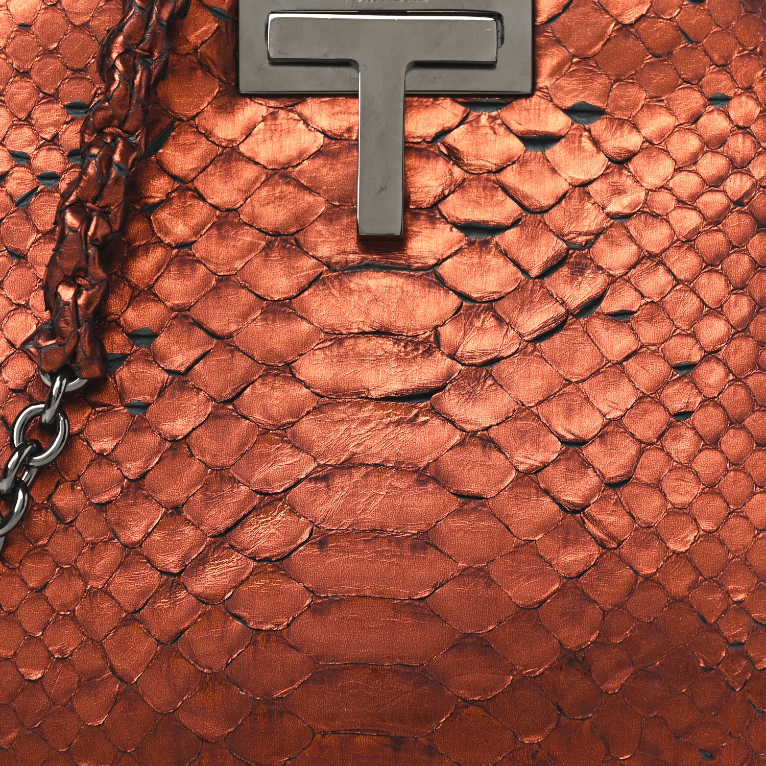 Tom Ford Snakeskin Small Cosmo T Lock Chain Bag Rust 7 of 10