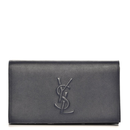 Saint Laurent Calfskin Monogram Large Belle De Jour Clutch Navy 1 of 8