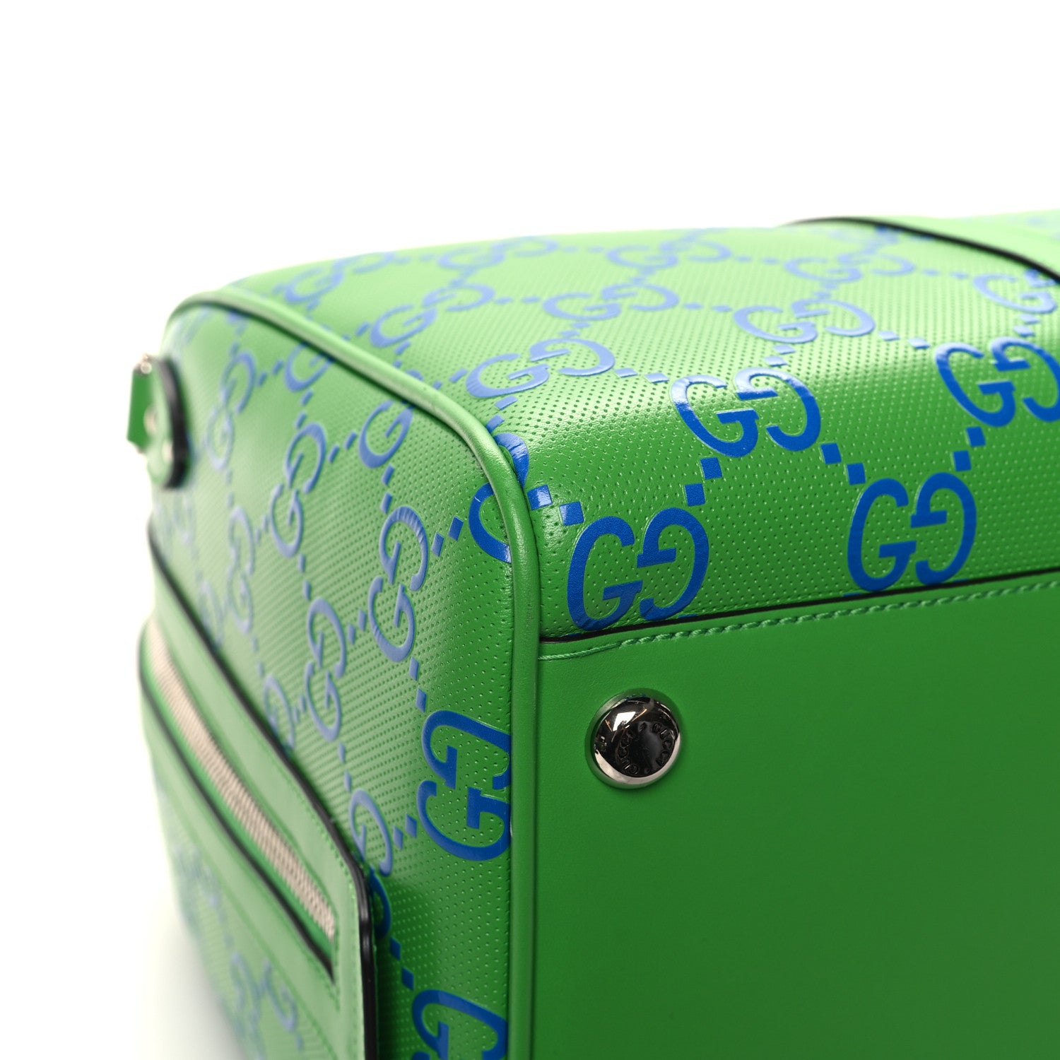 Gucci Calfskin GG Tennis Embossed Large Duffle Bag Joy Green Joy Blue 10 of 12