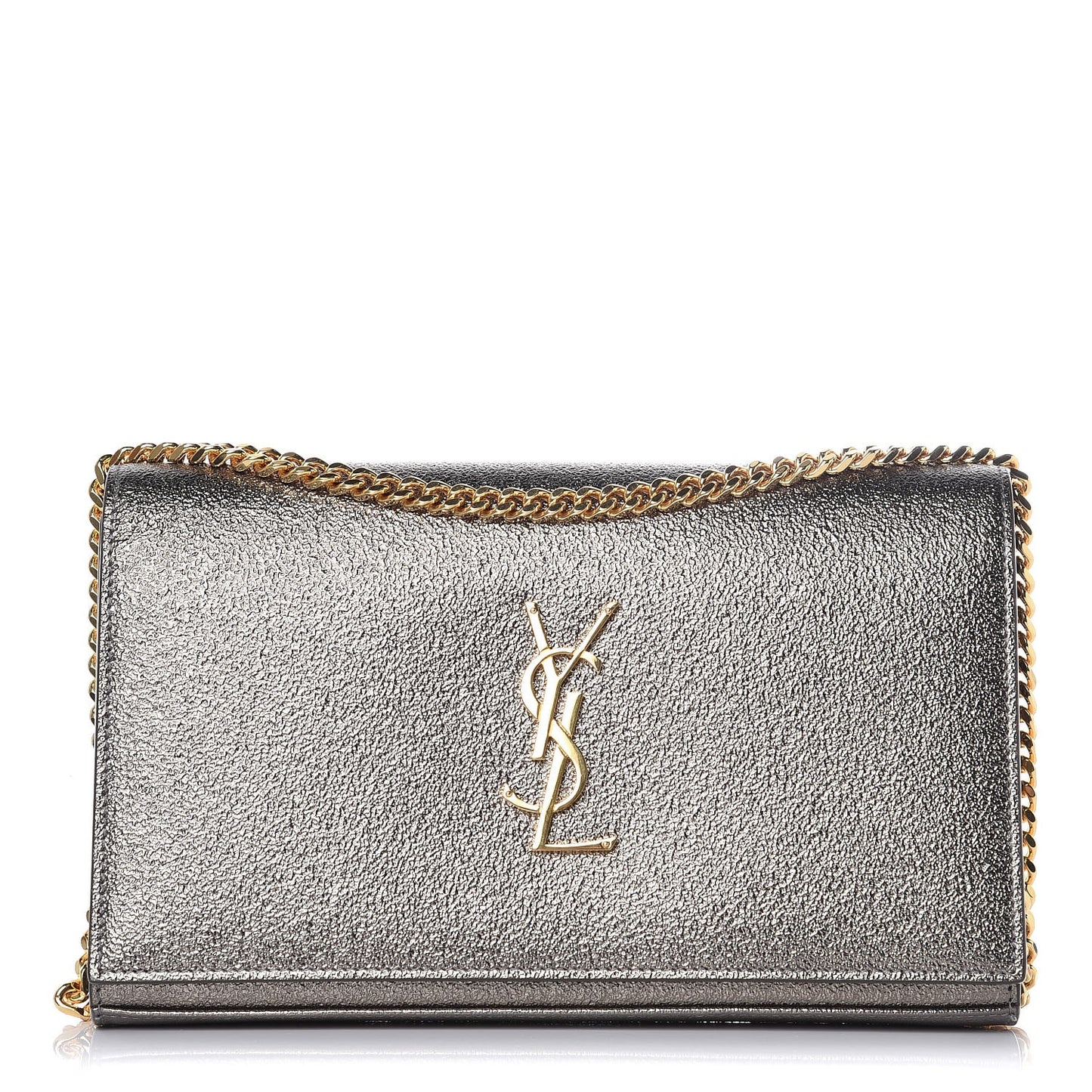 Grained Metallic Calfskin Monogram Chain Wallet Gris