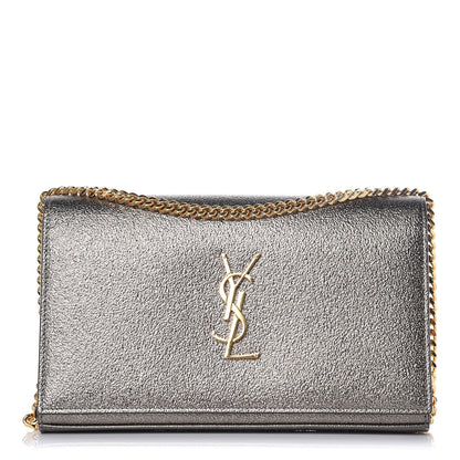 Saint Laurent Grained Metallic Calfskin Monogram Chain Wallet Gris 1 of 8
