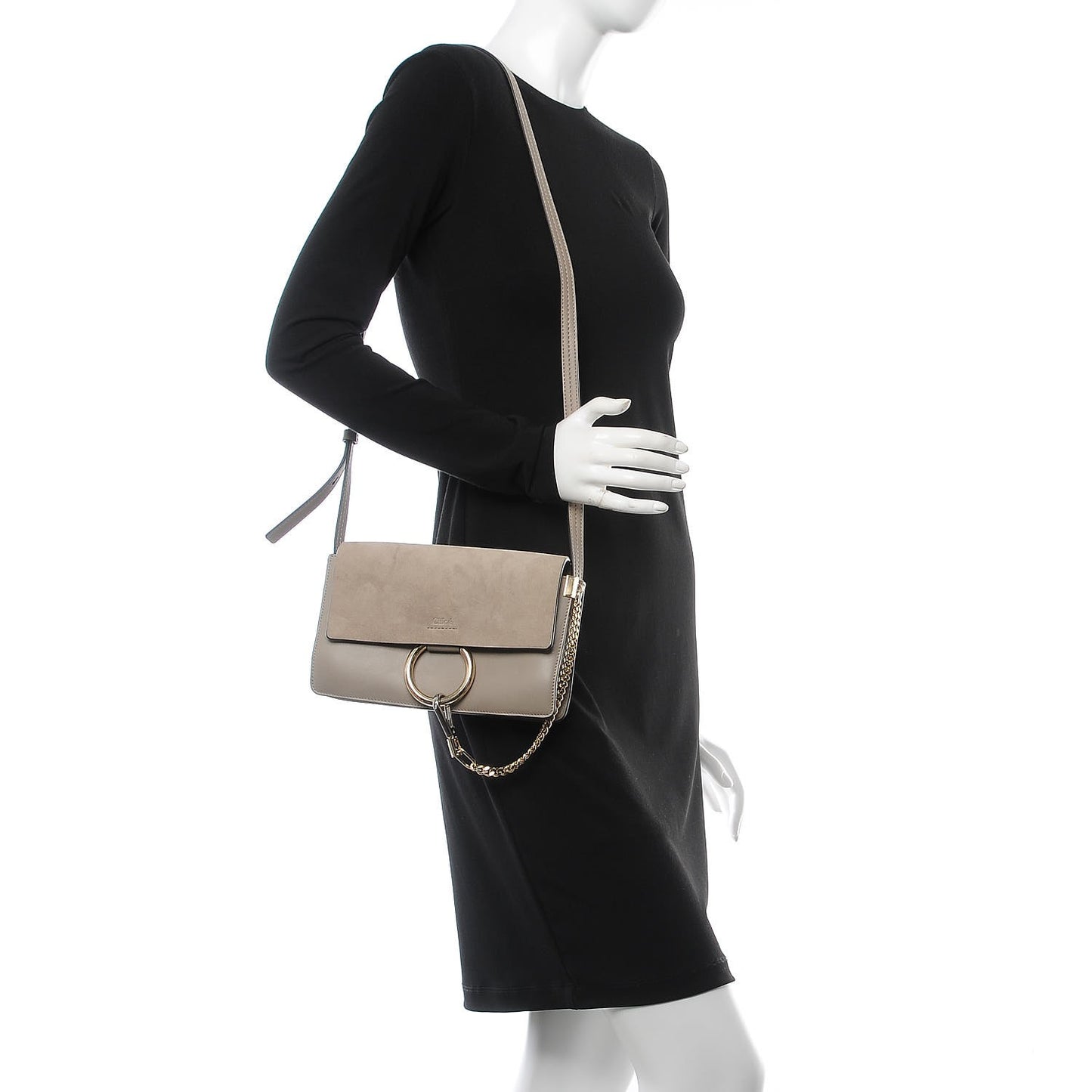 Suede Calfskin Small Faye Shoulder Bag Motty Grey