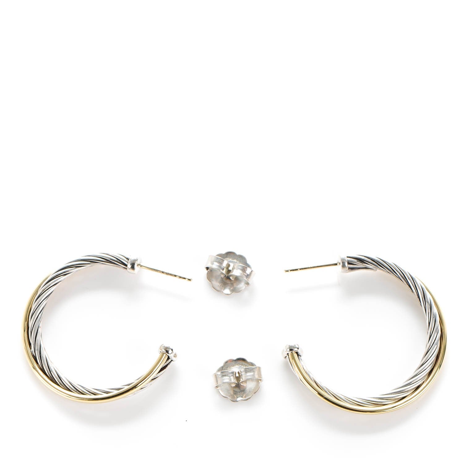 David Yurman Sterling Silver 18K Yellow Gold 31mm Crossover Cable Hoop Earrings 4 of 5