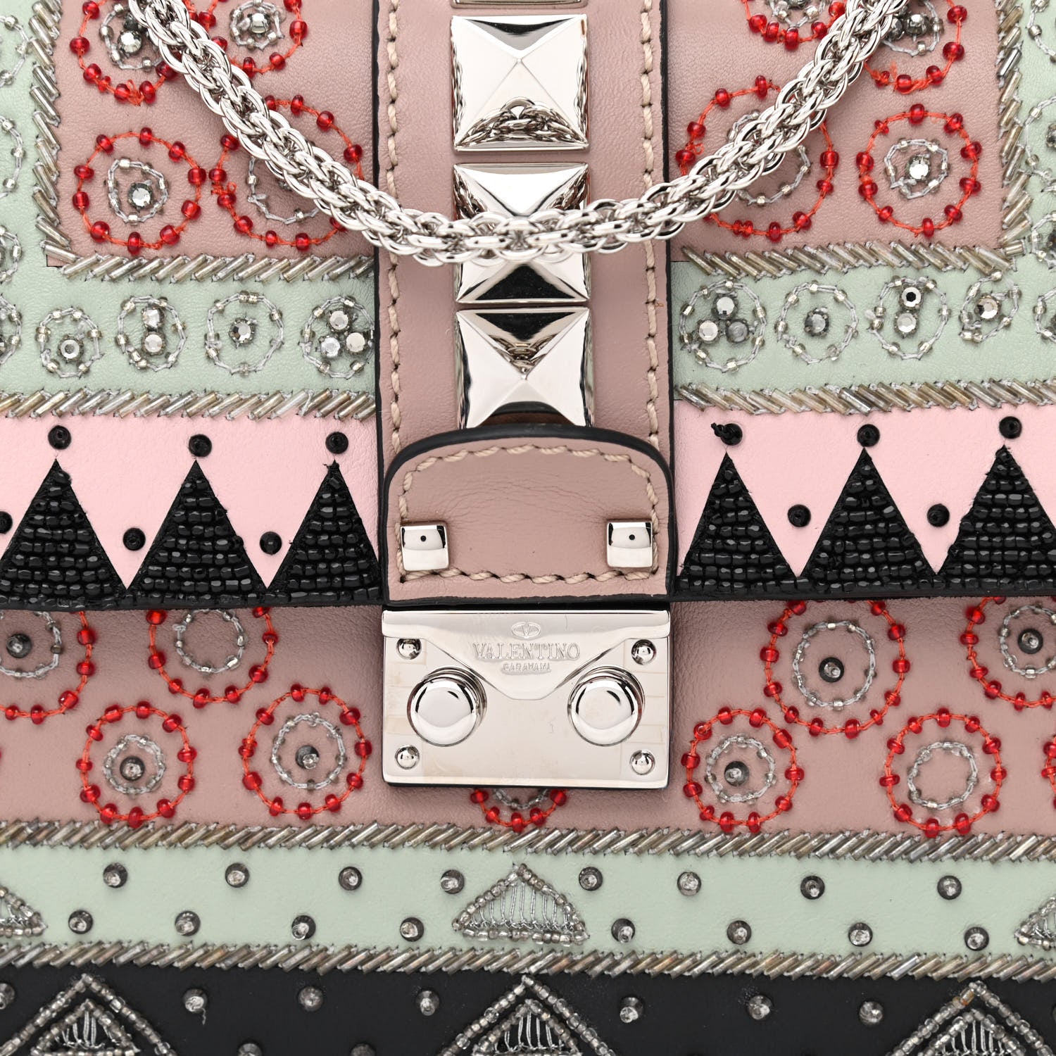 Valentino Garavani Vitello Beaded Geometric Patch Small Glam Lock Rockstud Flap Multicolor 7 of 10