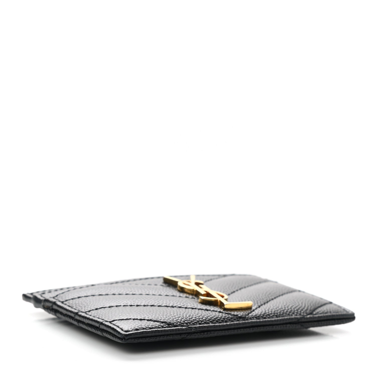Saint Laurent Grain De Poudre Matelasse Chevron Monogram Credit Card Case Black 4 of 8