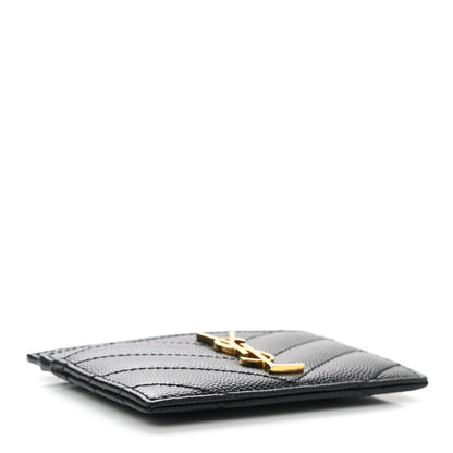 Saint Laurent Grain De Poudre Matelasse Chevron Monogram Credit Card Case Black 4 of 8