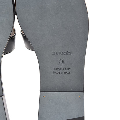 Hermes Box Calfskin Oran Sandals 38 Black 7 of 8